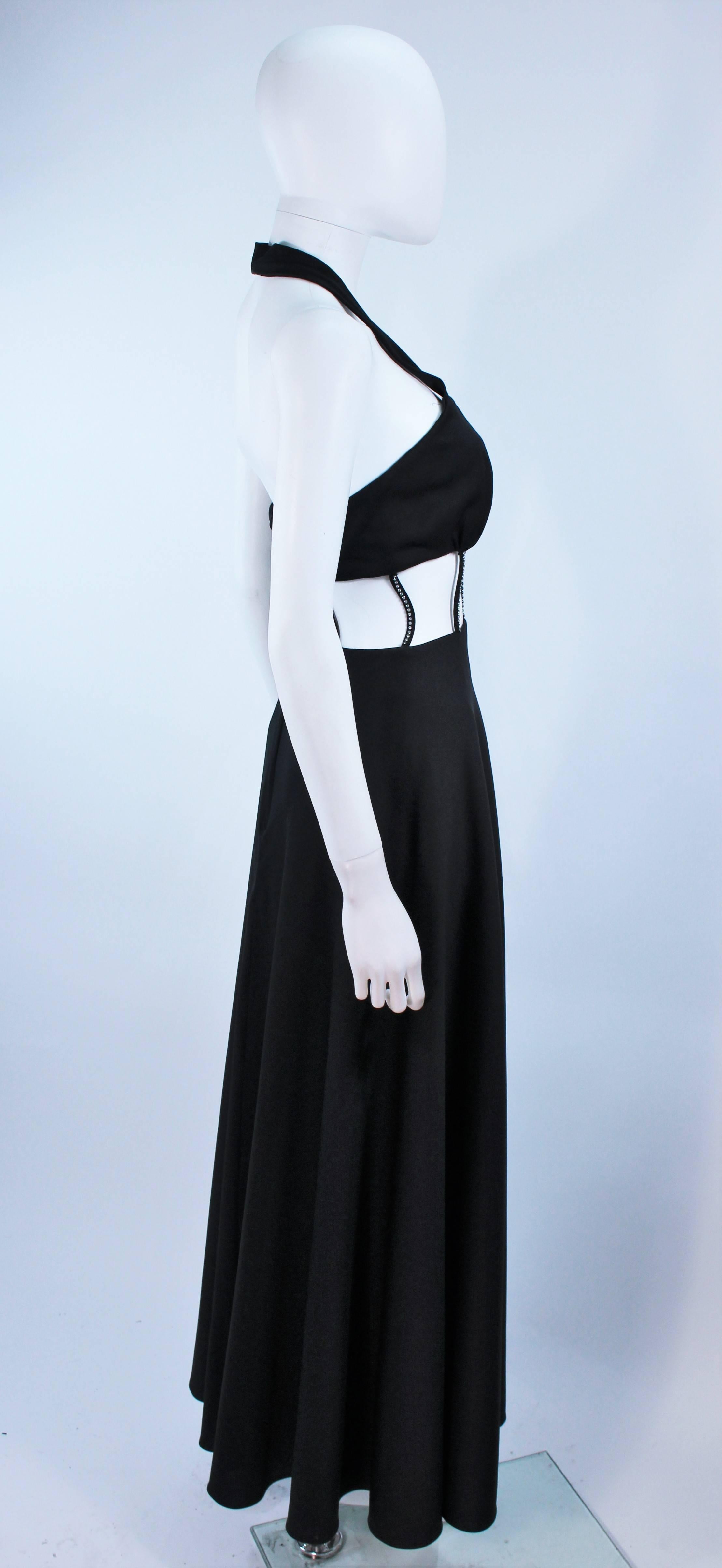 Vintage 1970's Black Jersey Maxi Gown with Cutout Rhinestone Column Size 2 4 For Sale 4