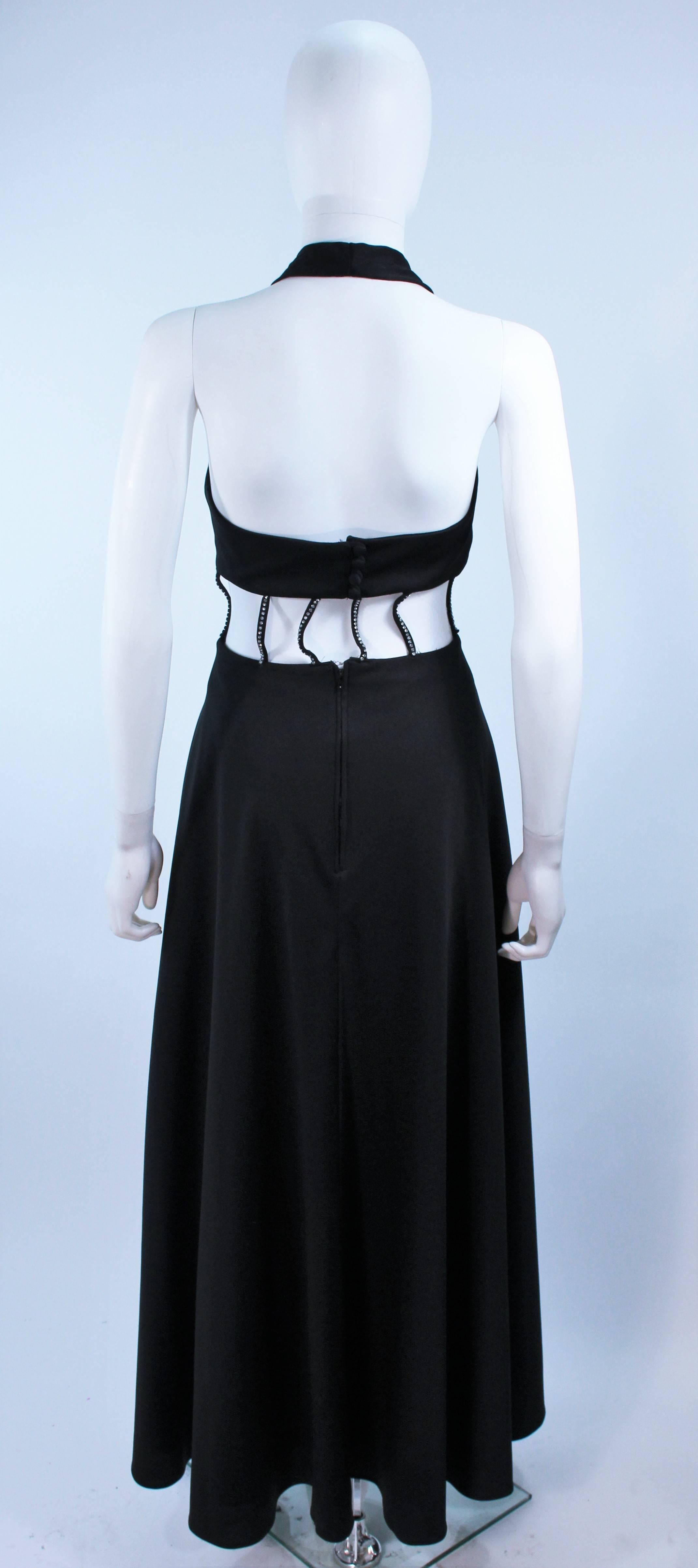 Vintage 1970's Black Jersey Maxi Gown with Cutout Rhinestone Column Size 2 4 For Sale 6