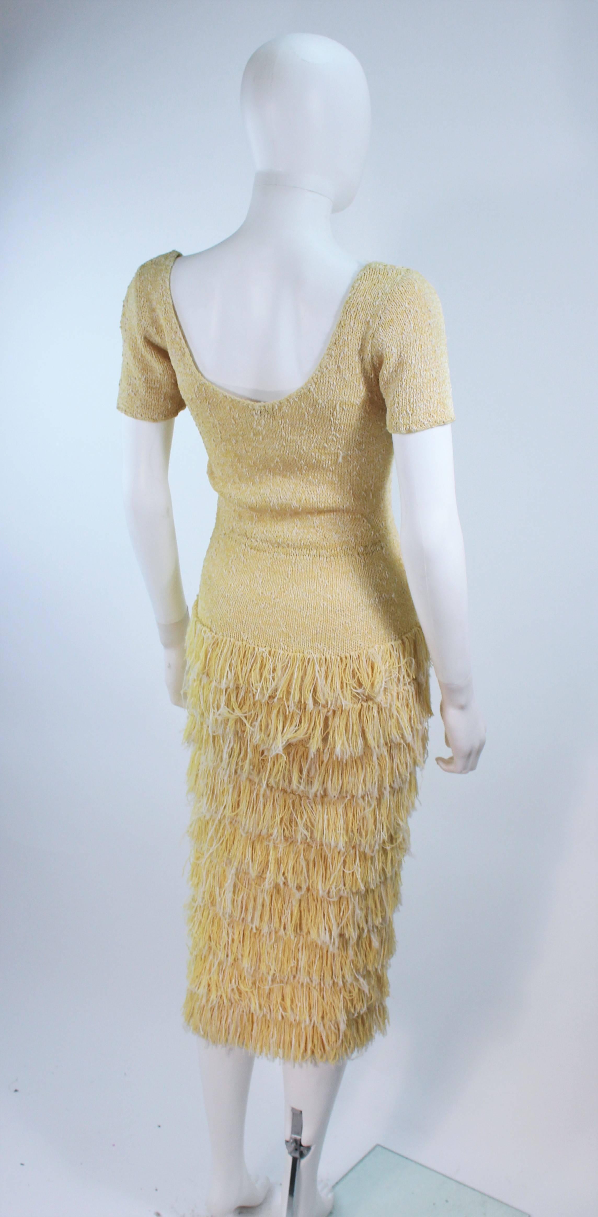 SYDNEY'S Beverly Hills Yellow Hand Knit Cocktail Dress with Fringe Size 2 4 3