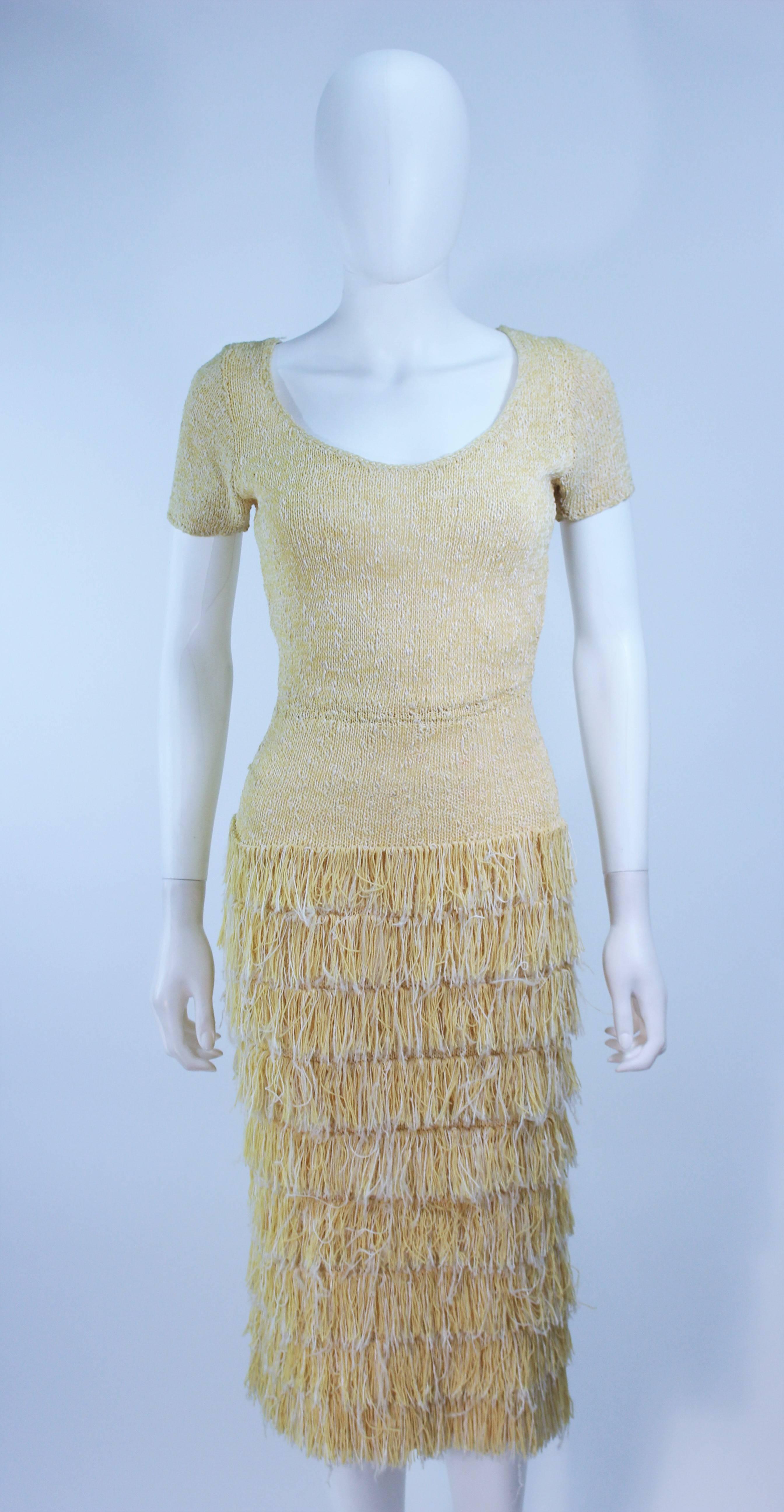 Beige SYDNEY'S Beverly Hills Yellow Hand Knit Cocktail Dress with Fringe Size 2 4
