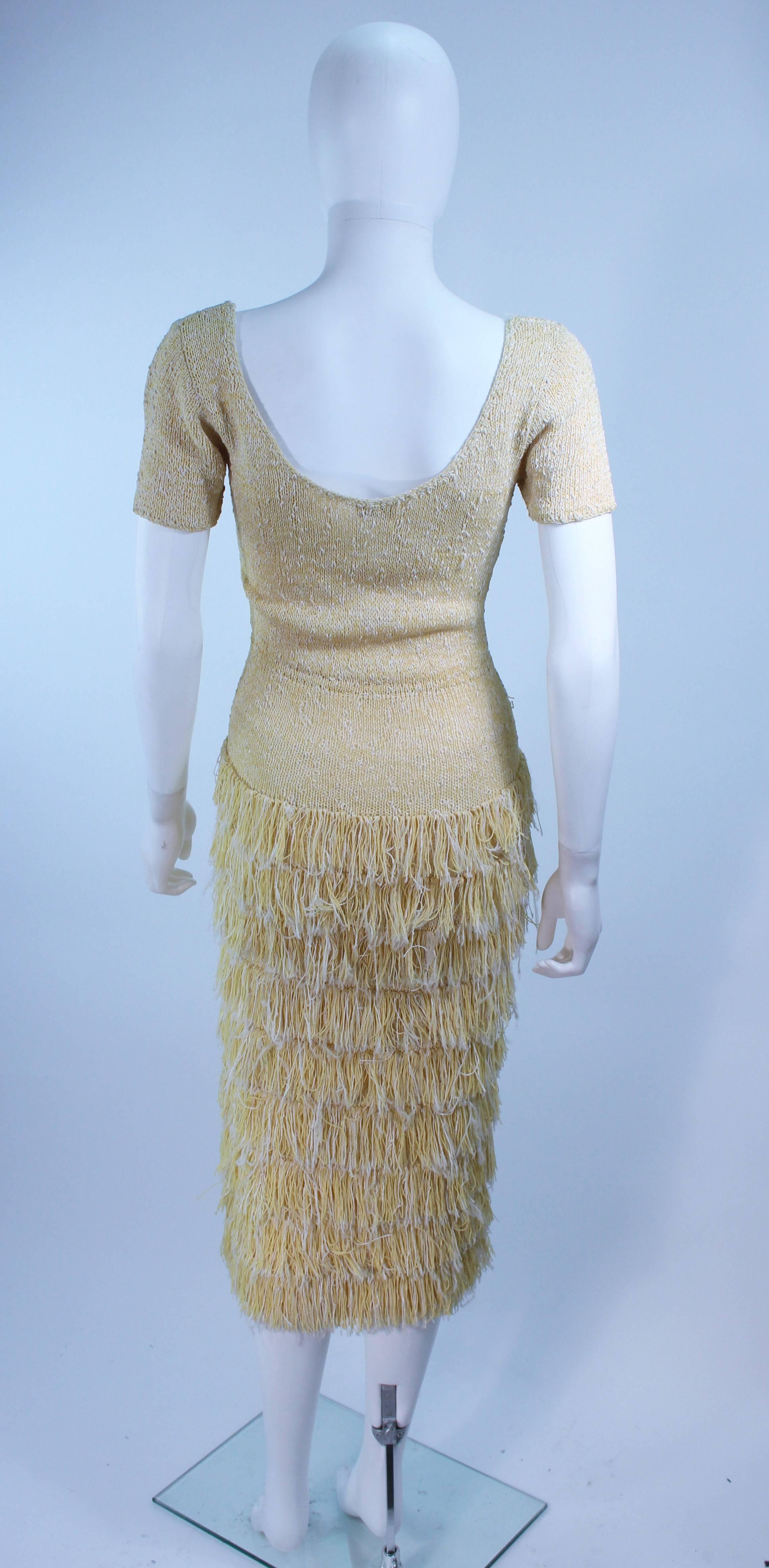 SYDNEY'S Beverly Hills Yellow Hand Knit Cocktail Dress with Fringe Size 2 4 4