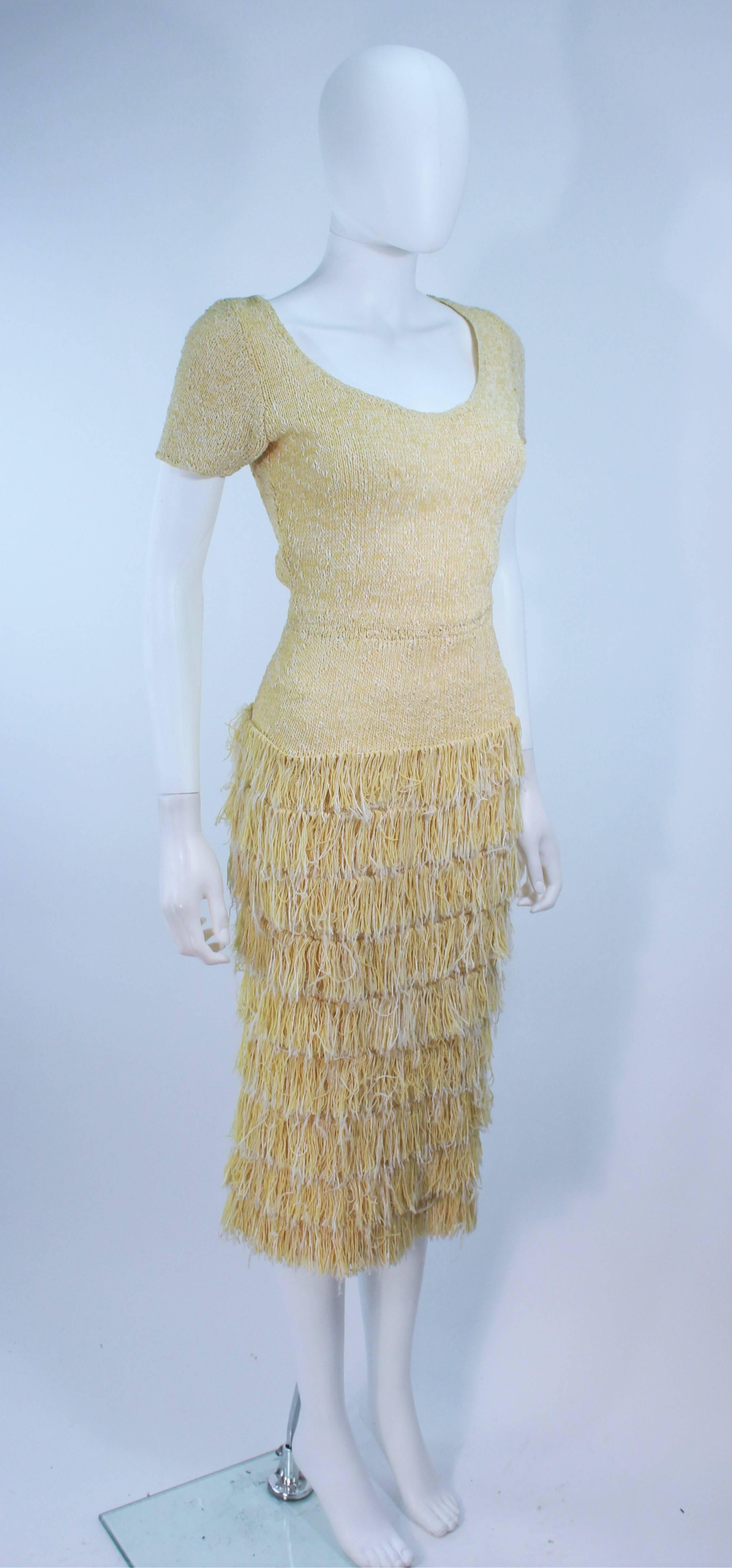 Women's SYDNEY'S Beverly Hills Yellow Hand Knit Cocktail Dress with Fringe Size 2 4