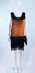 DAVID FIELDEN Orange Velvet Cocktail Dress with Beaded Fringe Size 2