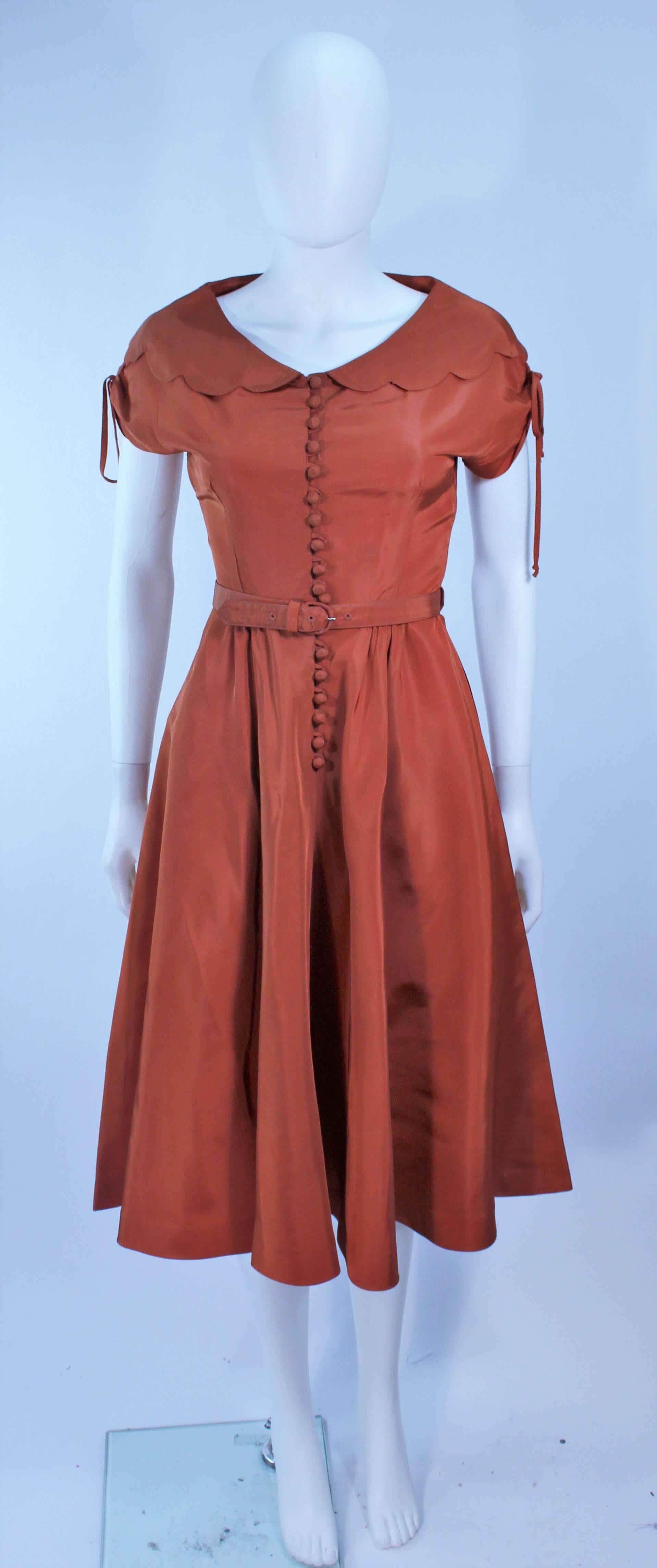 DELLTOWN 1950's Burnished Orange Scalloped Edge Cocktail Dress Size 2 For Sale 2