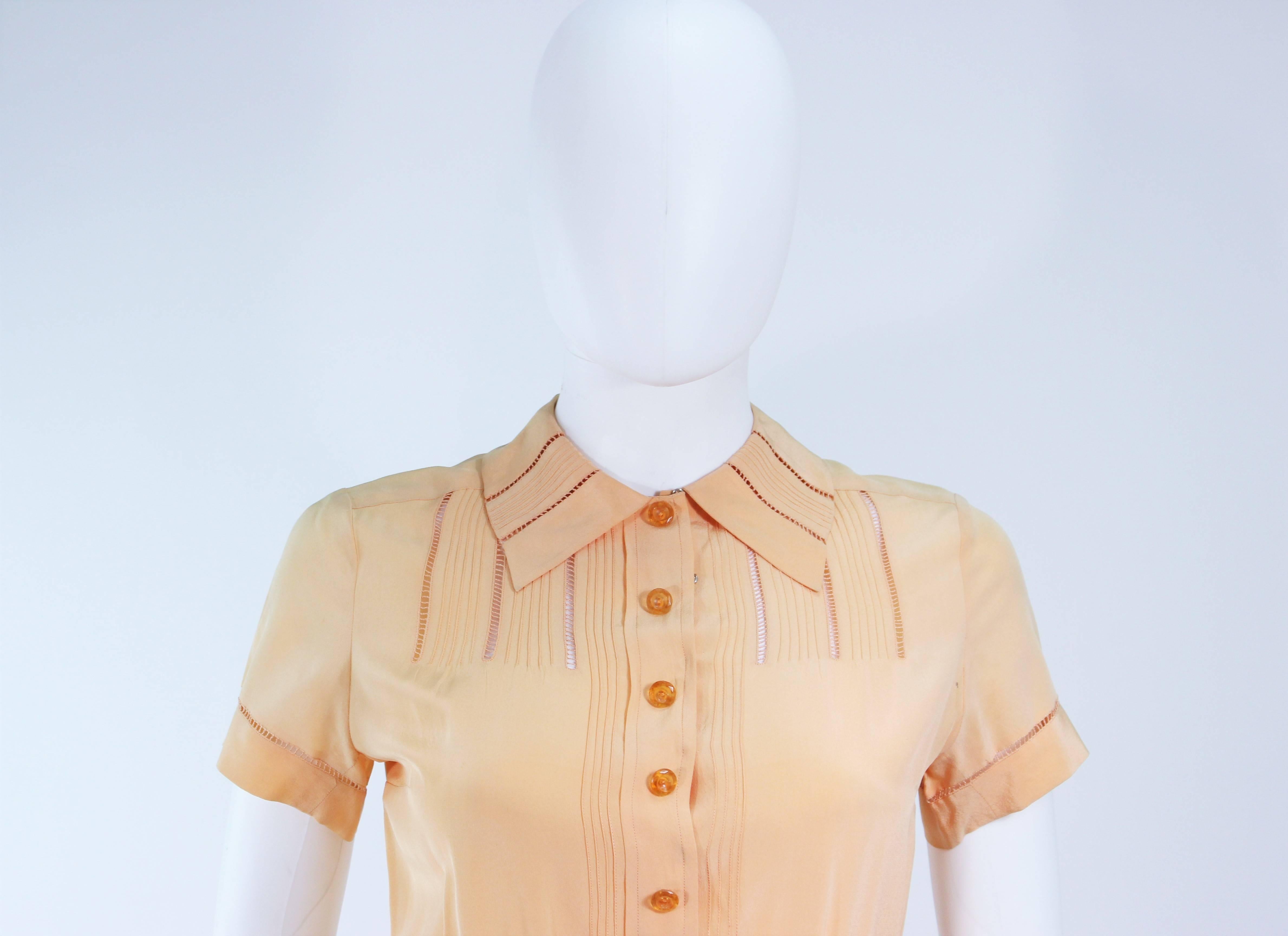 Beige Vintage 1940's Apricot Silk Day Dress Size 2 4 For Sale