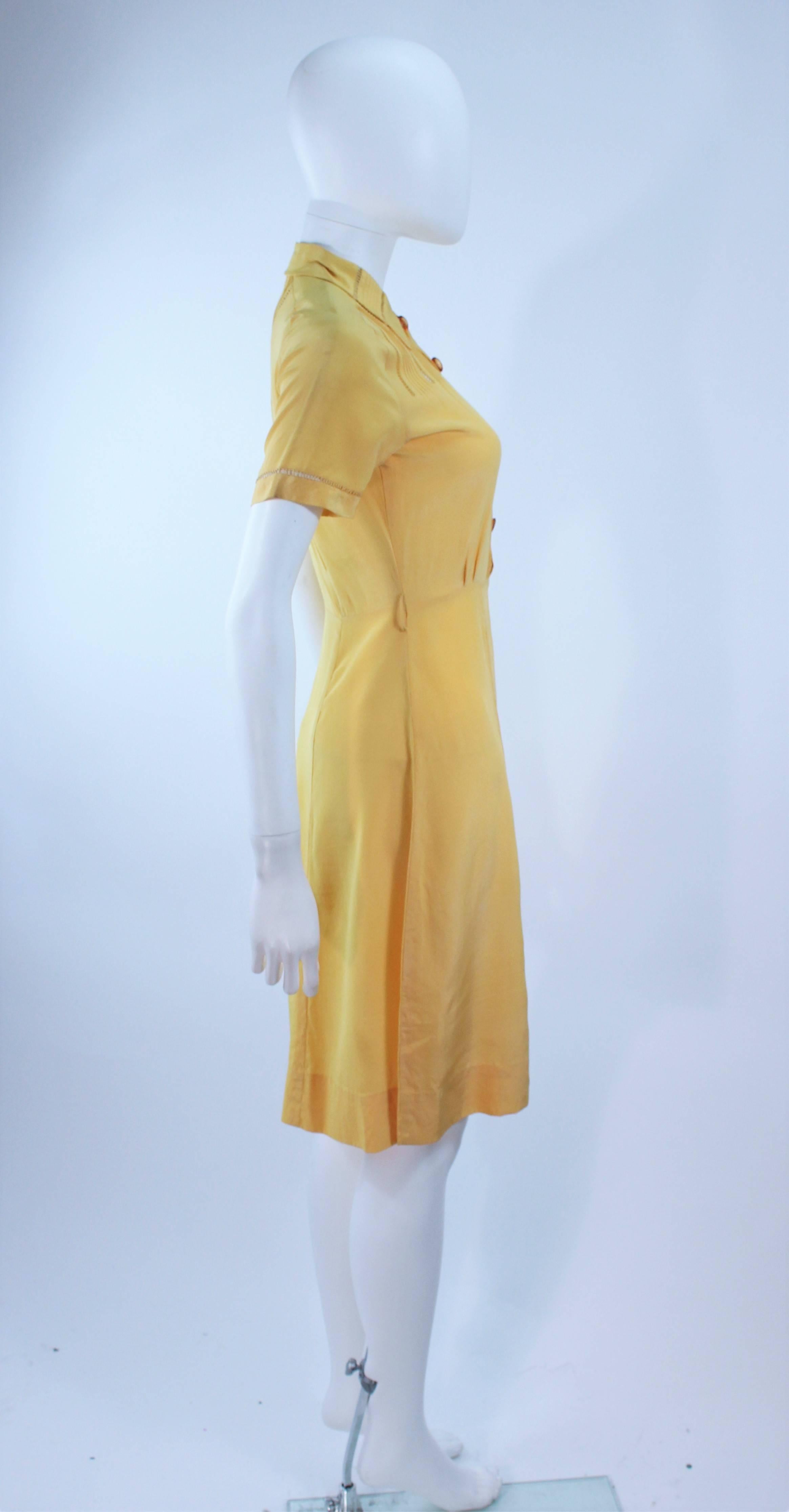 Vintage 1940's Yellow Silk Dress with Lace Inserts Size 2 For Sale 1