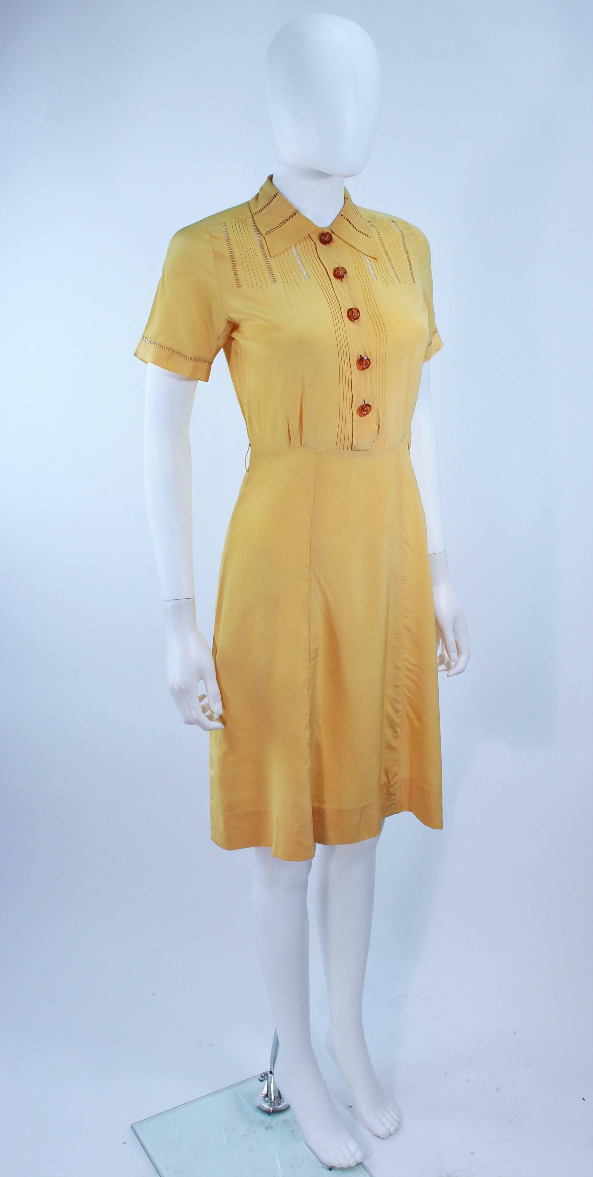 Vintage 1940's Yellow Silk Dress with Lace Inserts Size 2 For Sale at ...