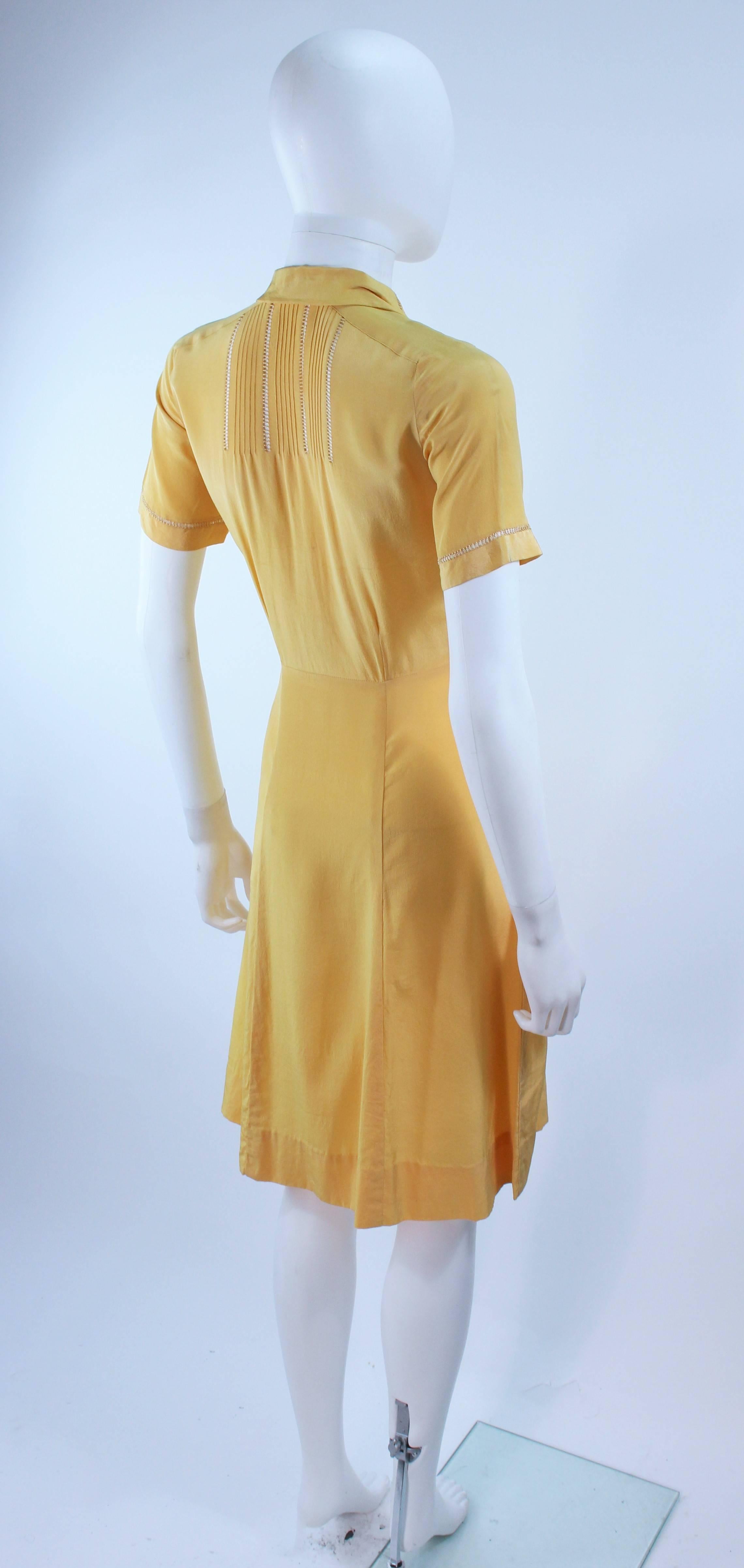 Vintage 1940's Yellow Silk Dress with Lace Inserts Size 2 For Sale 2