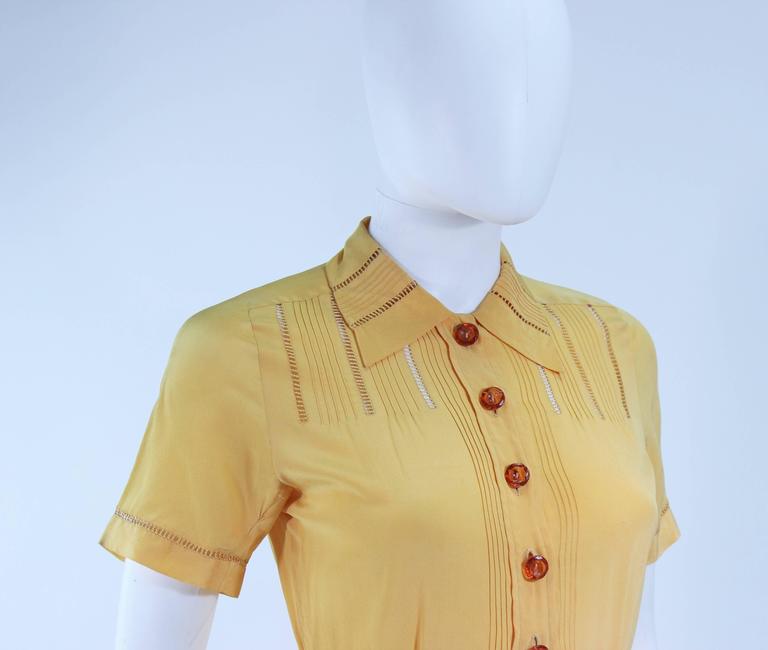 Vintage 1940's Yellow Silk Dress with Lace Inserts Size 2 For Sale