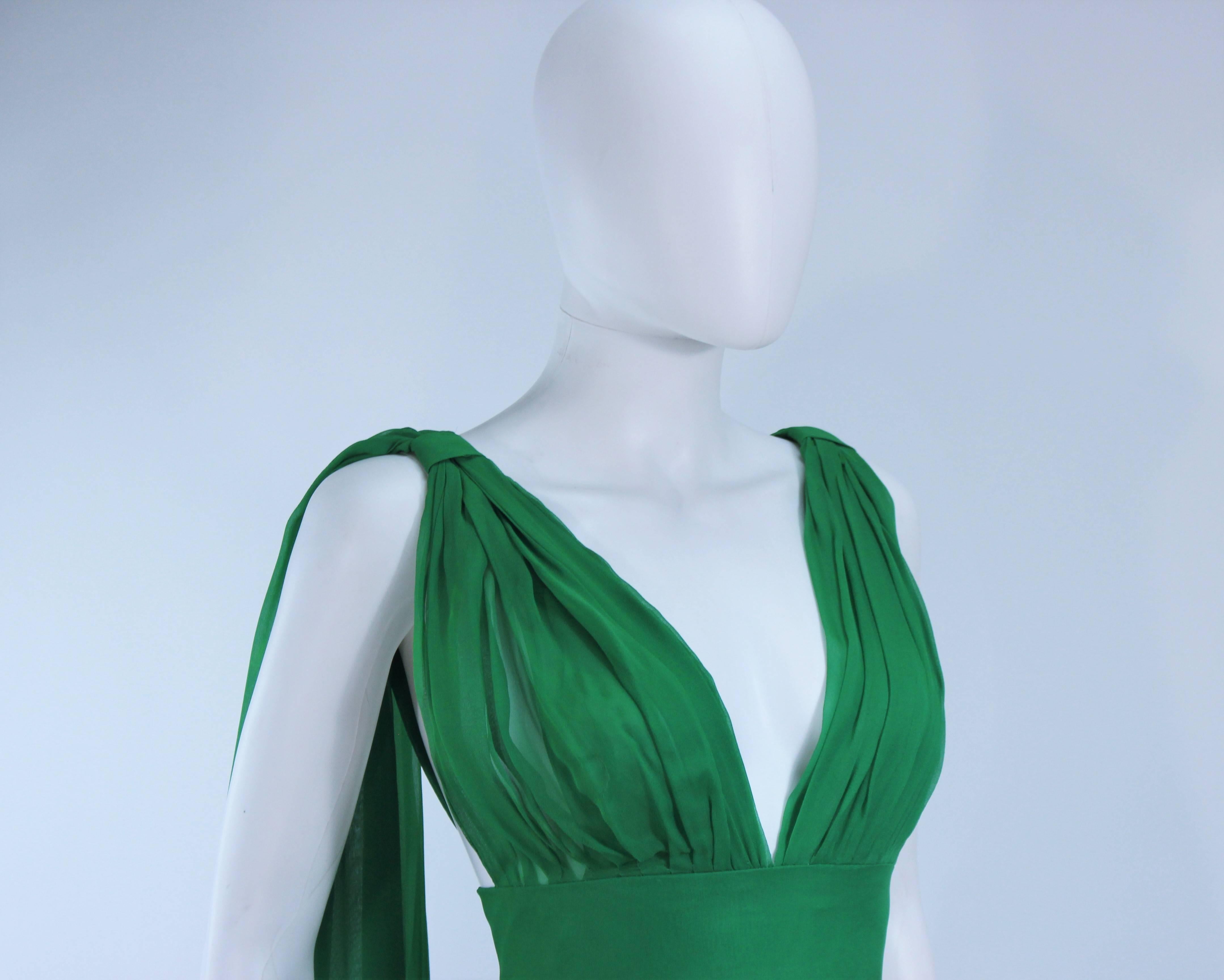 Women's Custom 1950's Green Draped Chiffon Cocktail Dress Size 4 6