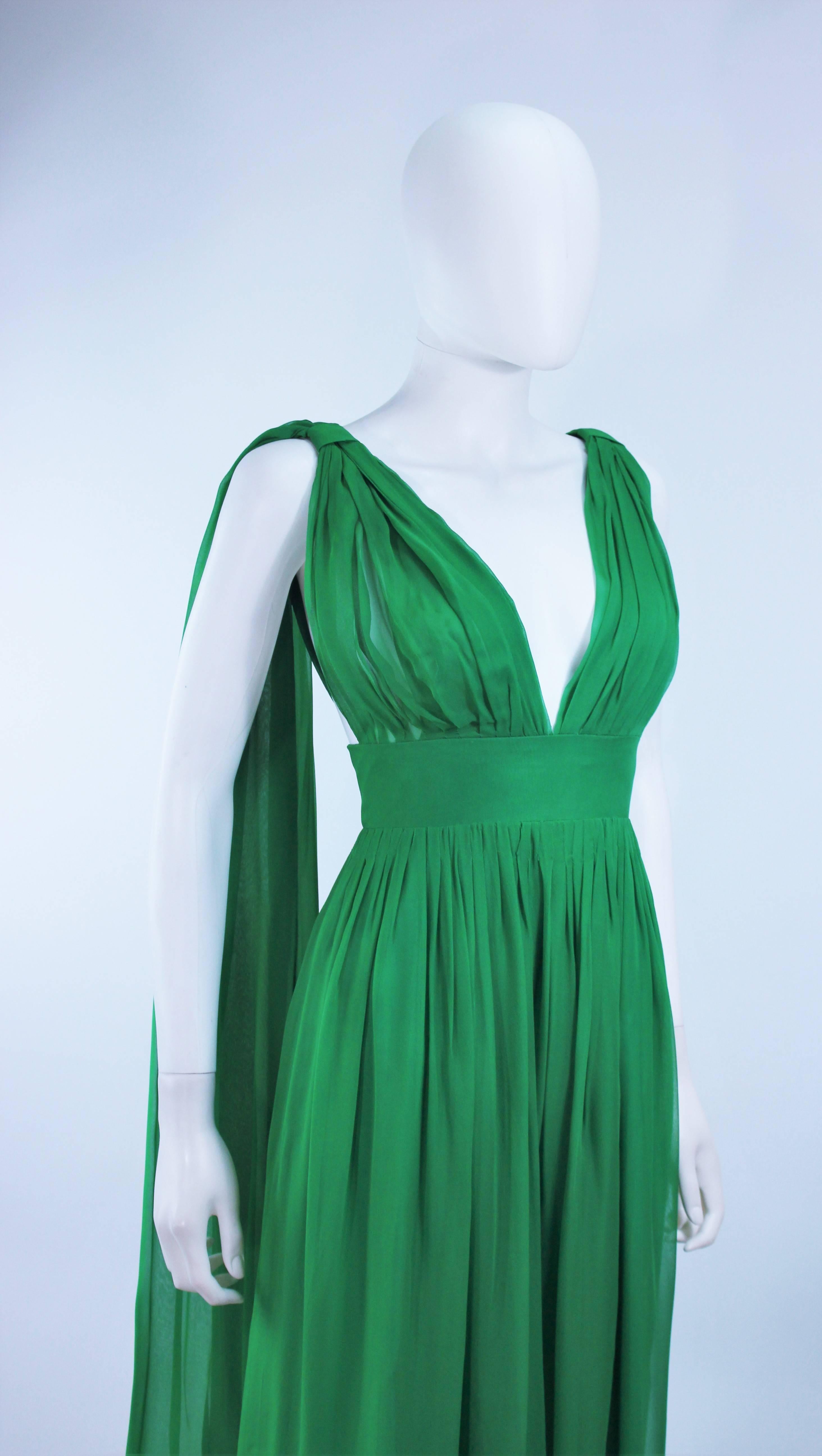 Custom 1950's Green Draped Chiffon Cocktail Dress Size 4 6 In Excellent Condition In Los Angeles, CA