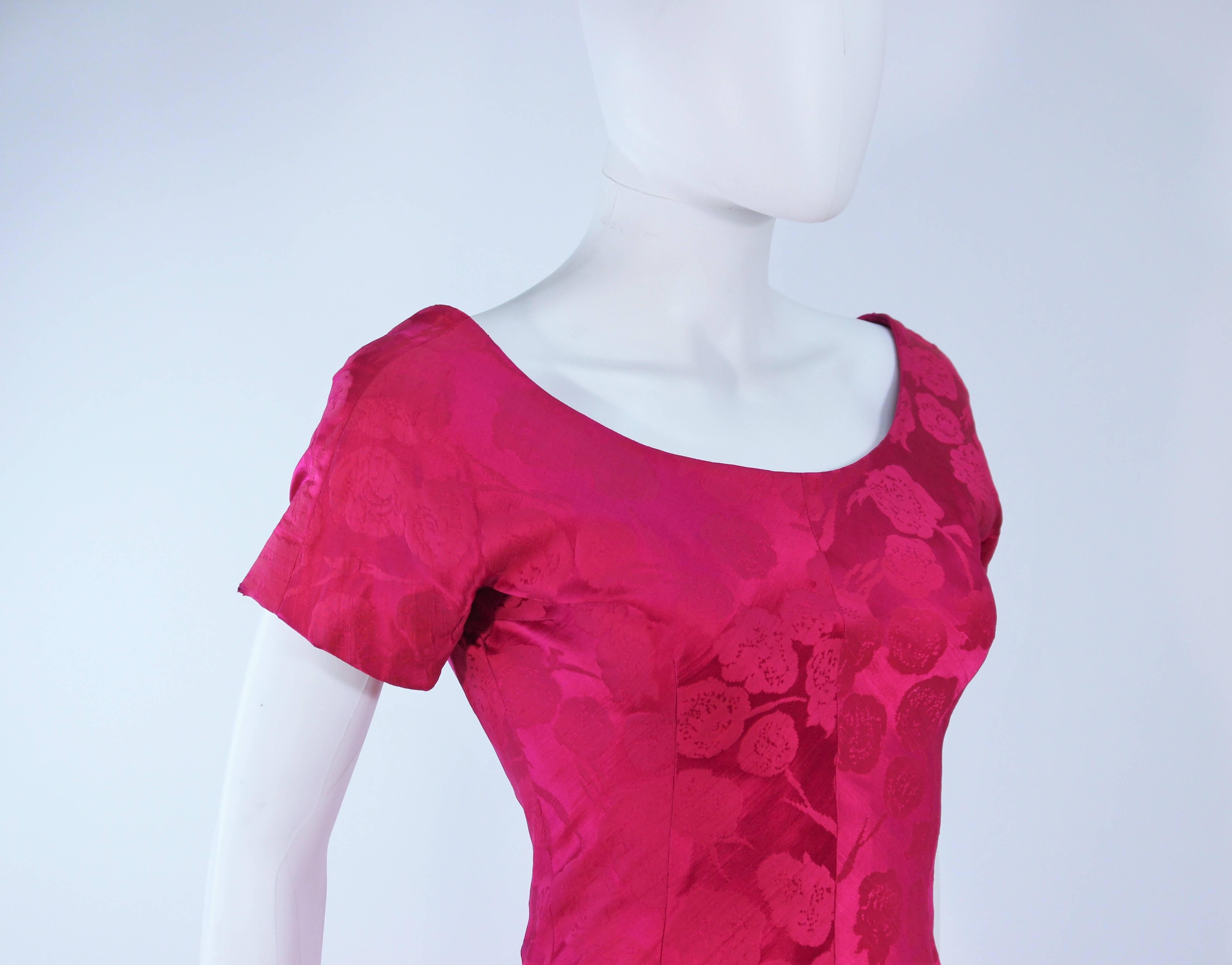 SCHIAPARELLI Attributed Pink Silk Damask Couture Cocktail Dress Size 4  In Excellent Condition For Sale In Los Angeles, CA