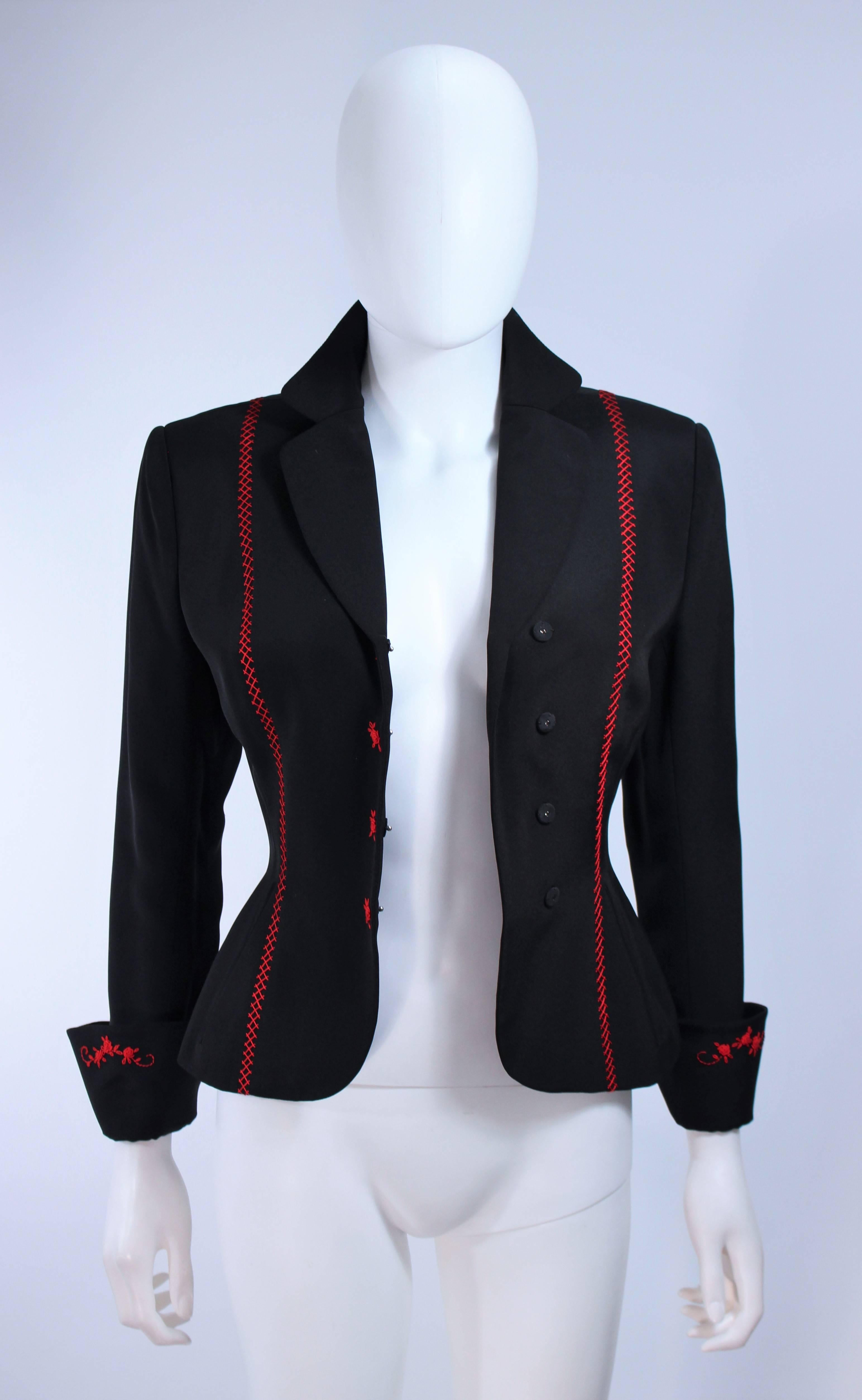 RICHARD TYLER Black and Red Fitted Jacket with Floral Pattern Size 2 4 For Sale 2