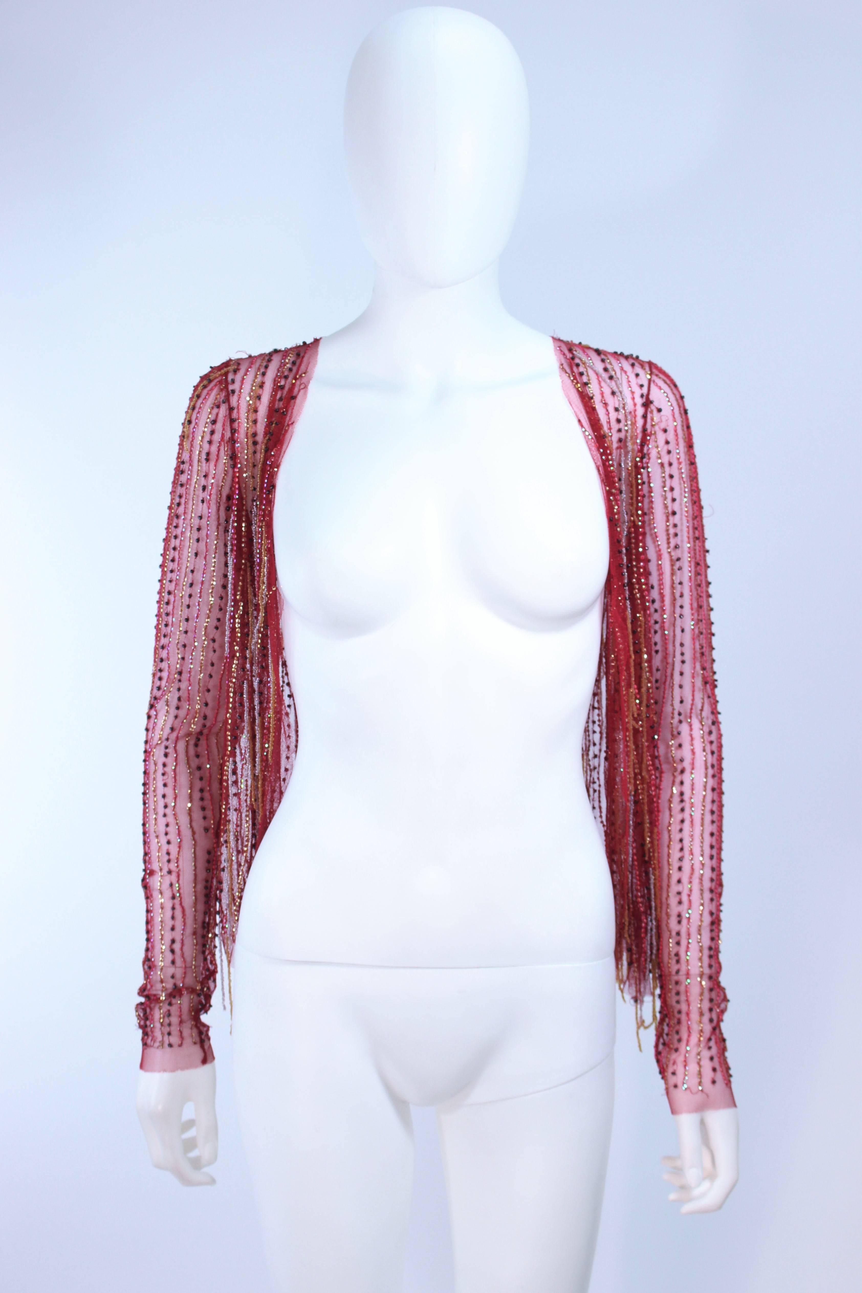 Purple Red Sheer Stretch Mesh Beaded Fringe Top Size Small