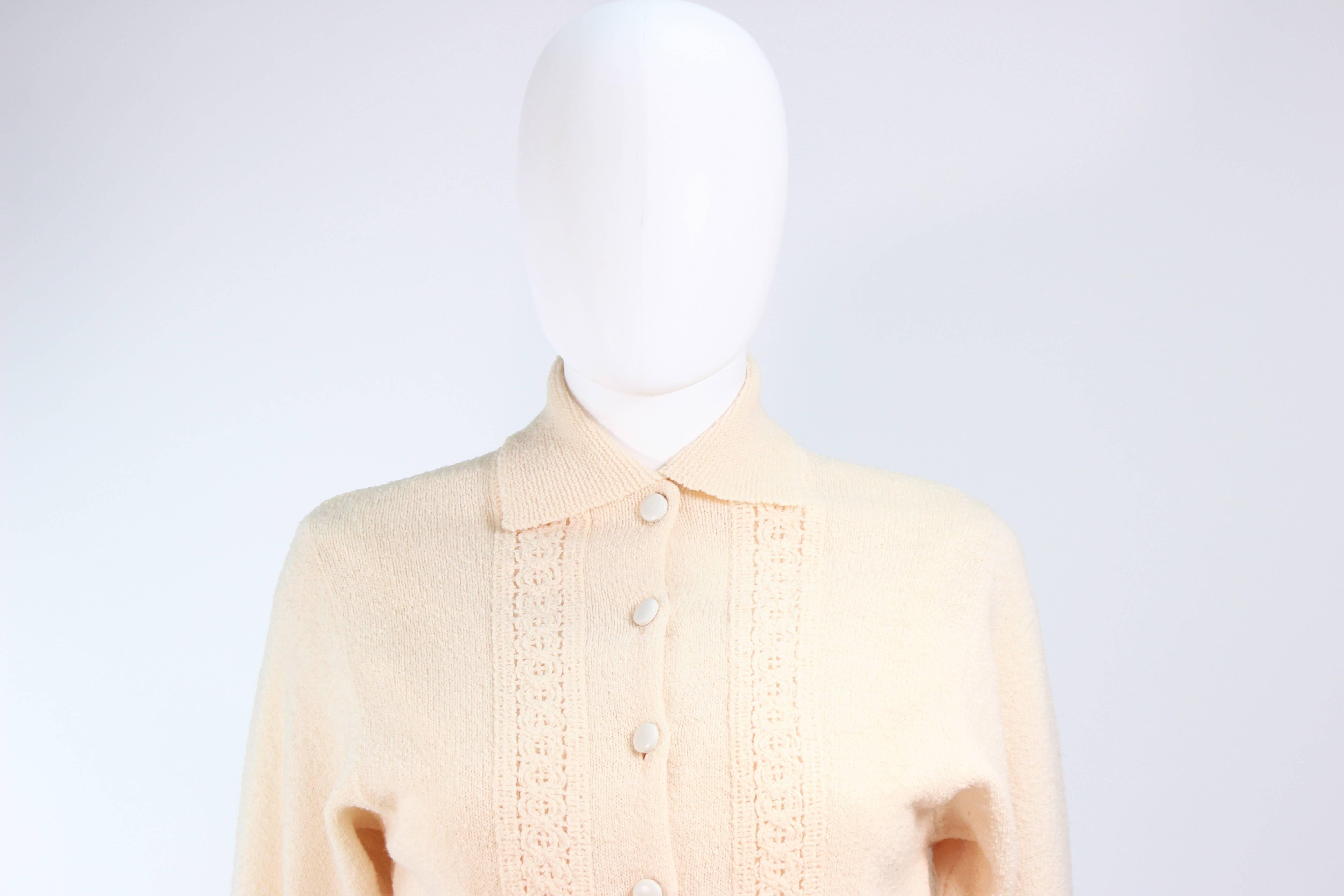 Ivory 1950's Zephyr Chenille Wool Stretch Knit Dress and Sweater Ensemble Size 4 In Excellent Condition For Sale In Los Angeles, CA