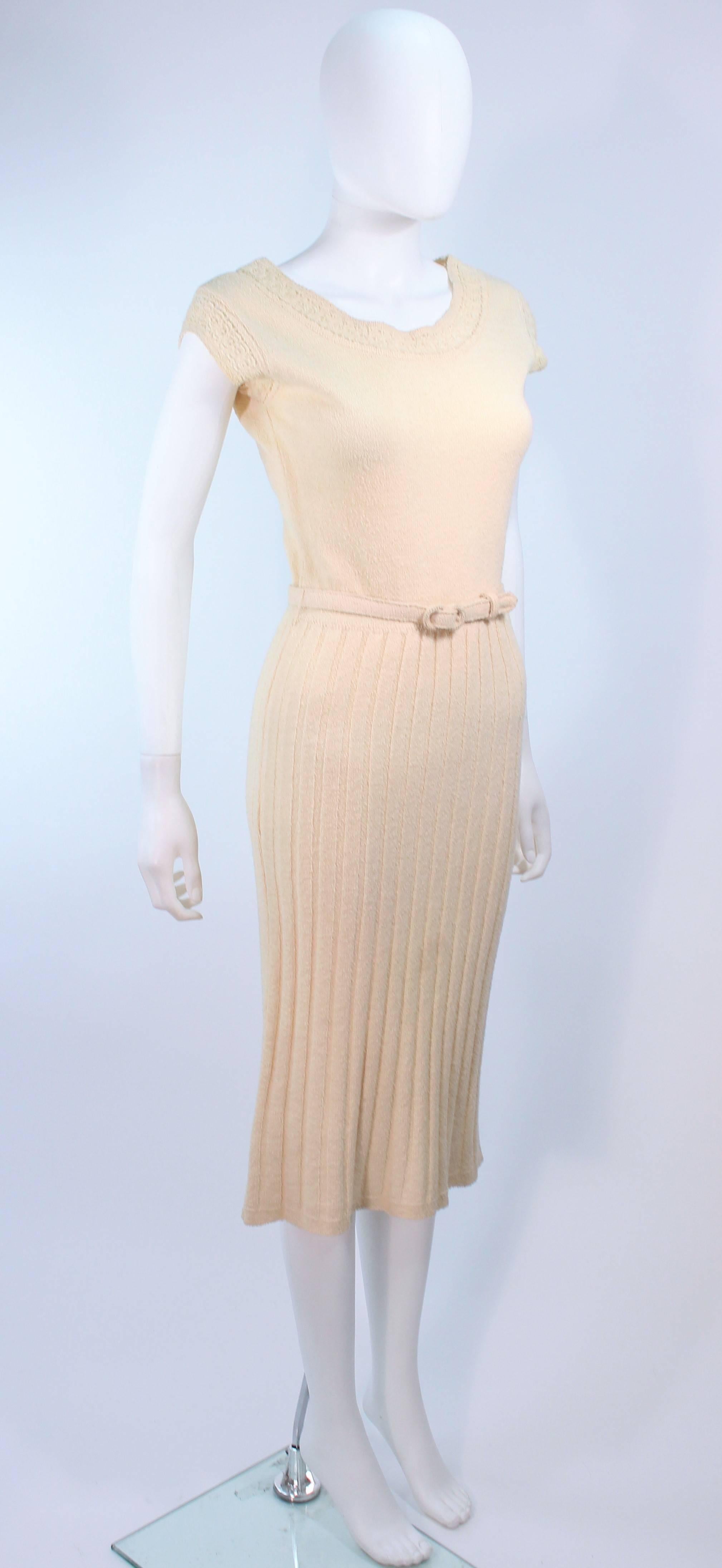 Ivory 1950's Zephyr Chenille Wool Stretch Knit Dress and Sweater Ensemble Size 4 For Sale 2