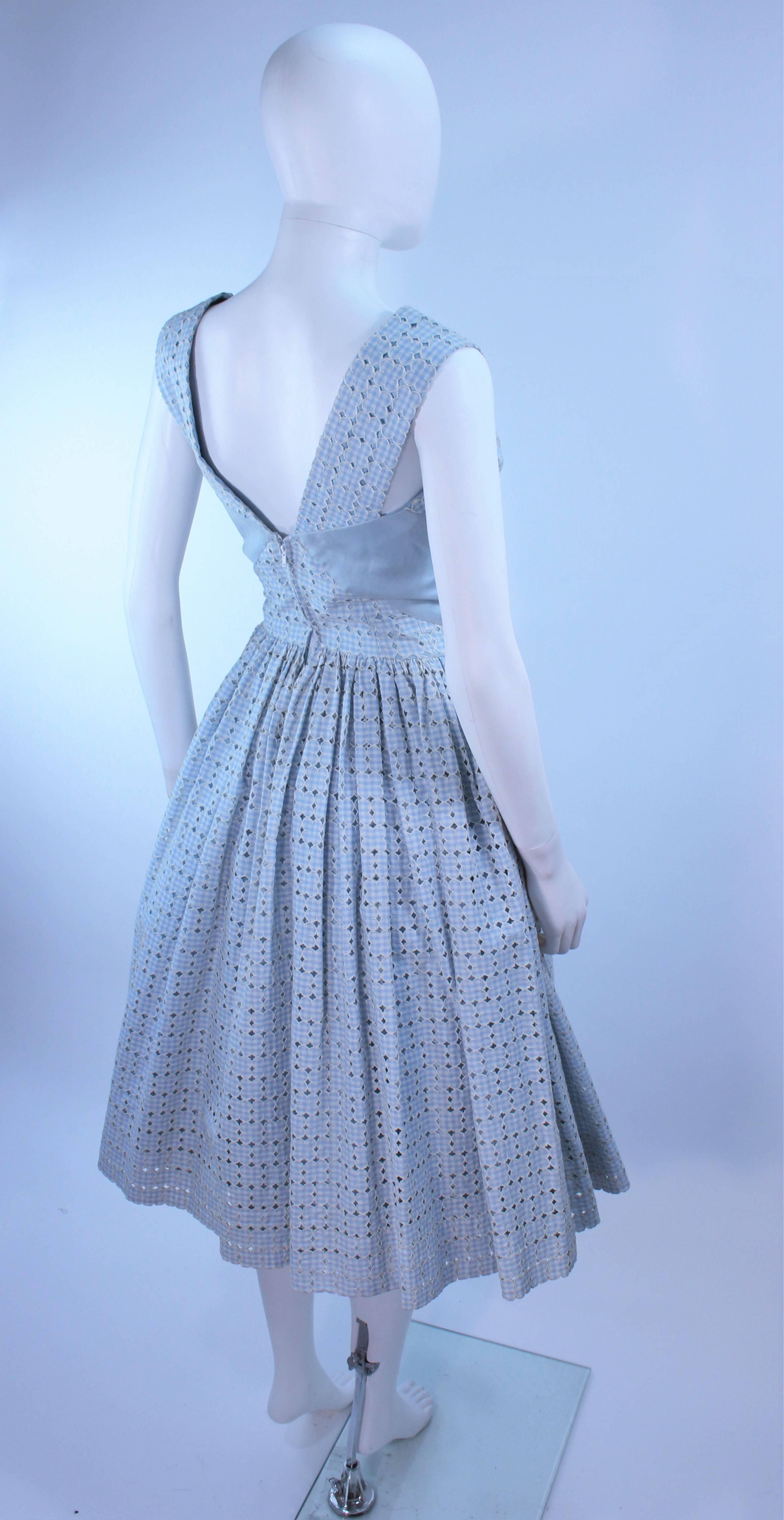 Vintage 1950's Blue and White Eyelet Dress Size 2 For Sale 3