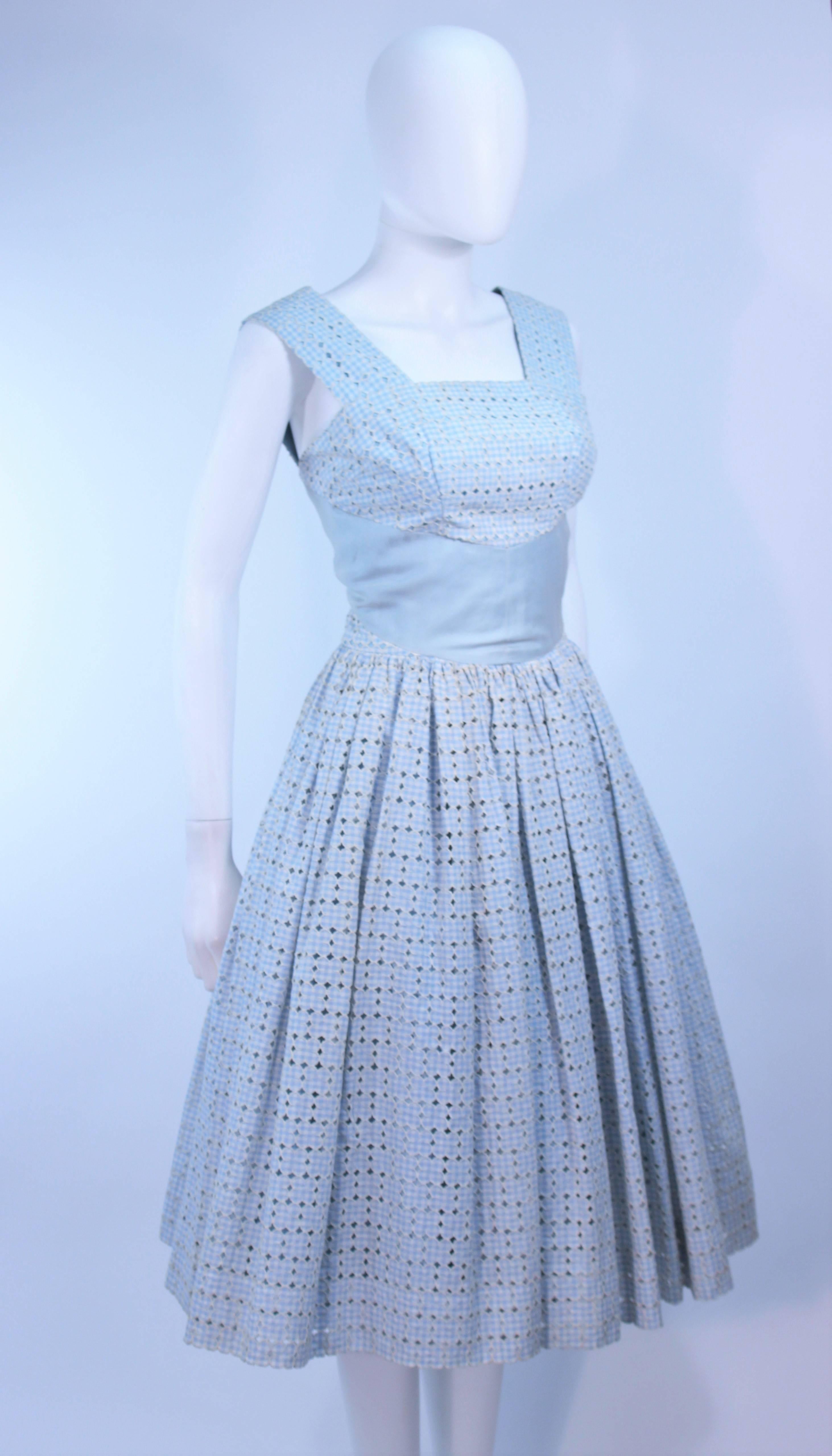 Women's Vintage 1950's Blue and White Eyelet Dress Size 2 For Sale