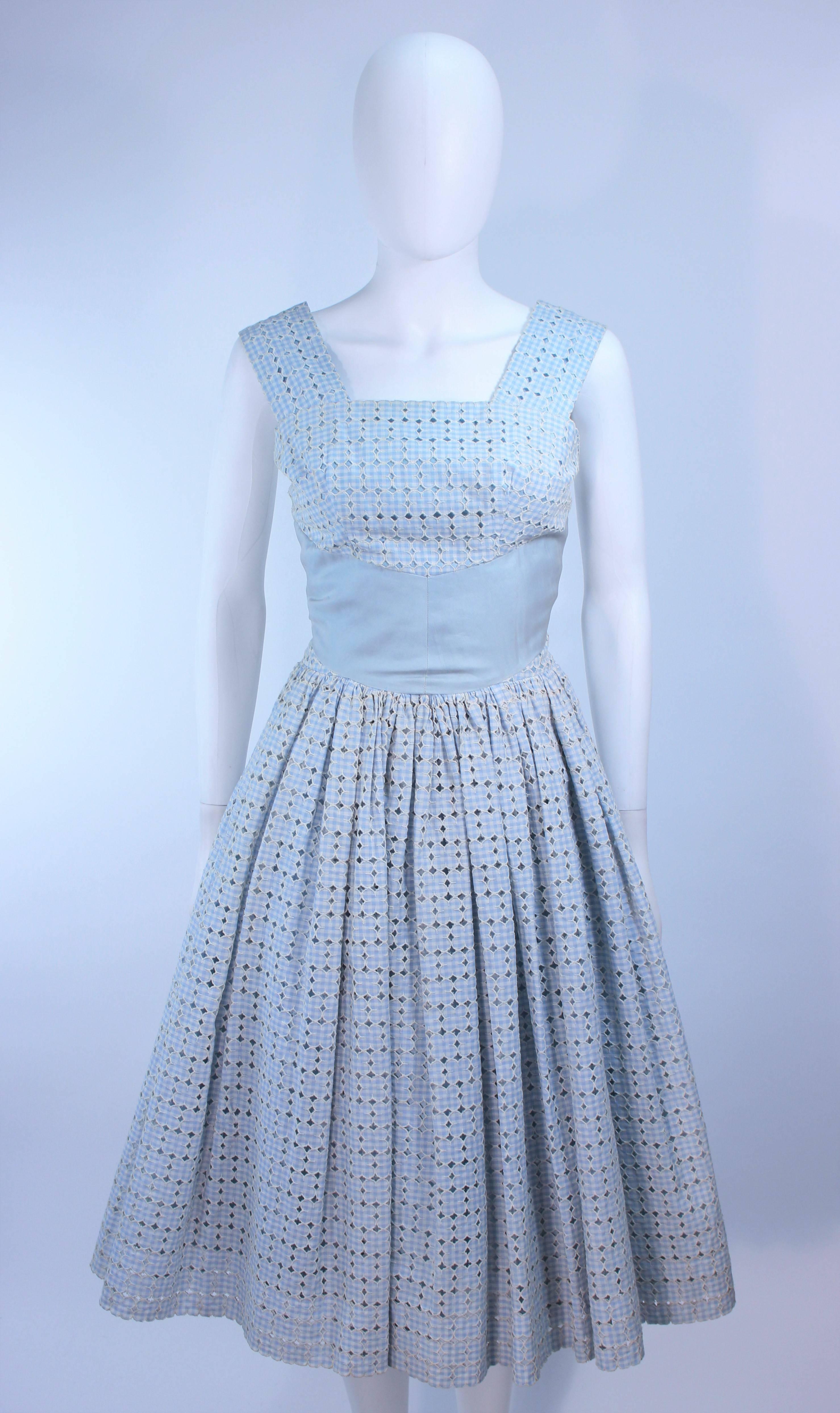 LIGHT BLUE 1950's DRESS cotton eyelet 50's xs S A2