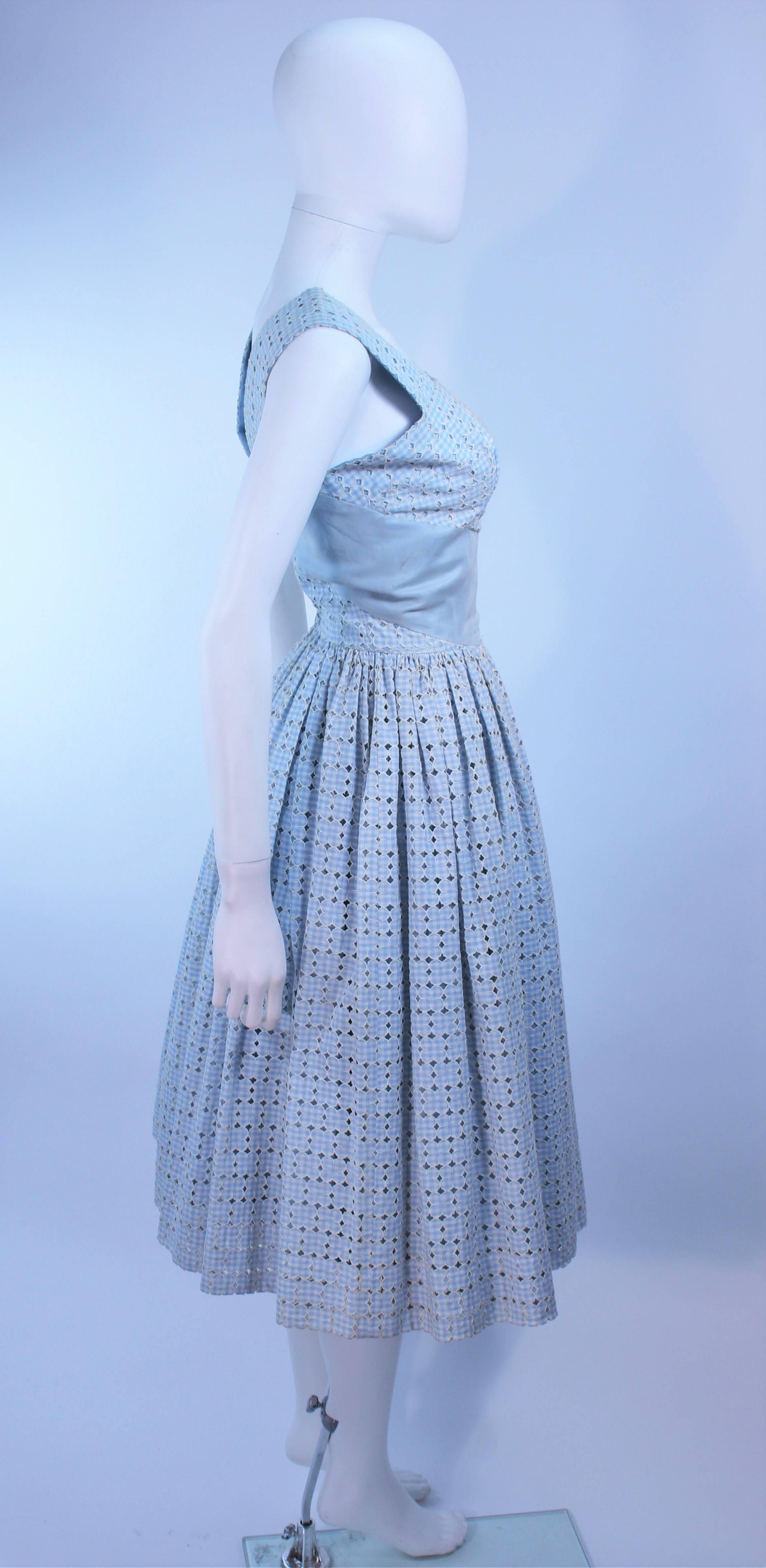 Vintage 1950's Blue and White Eyelet Dress Size 2 For Sale 2