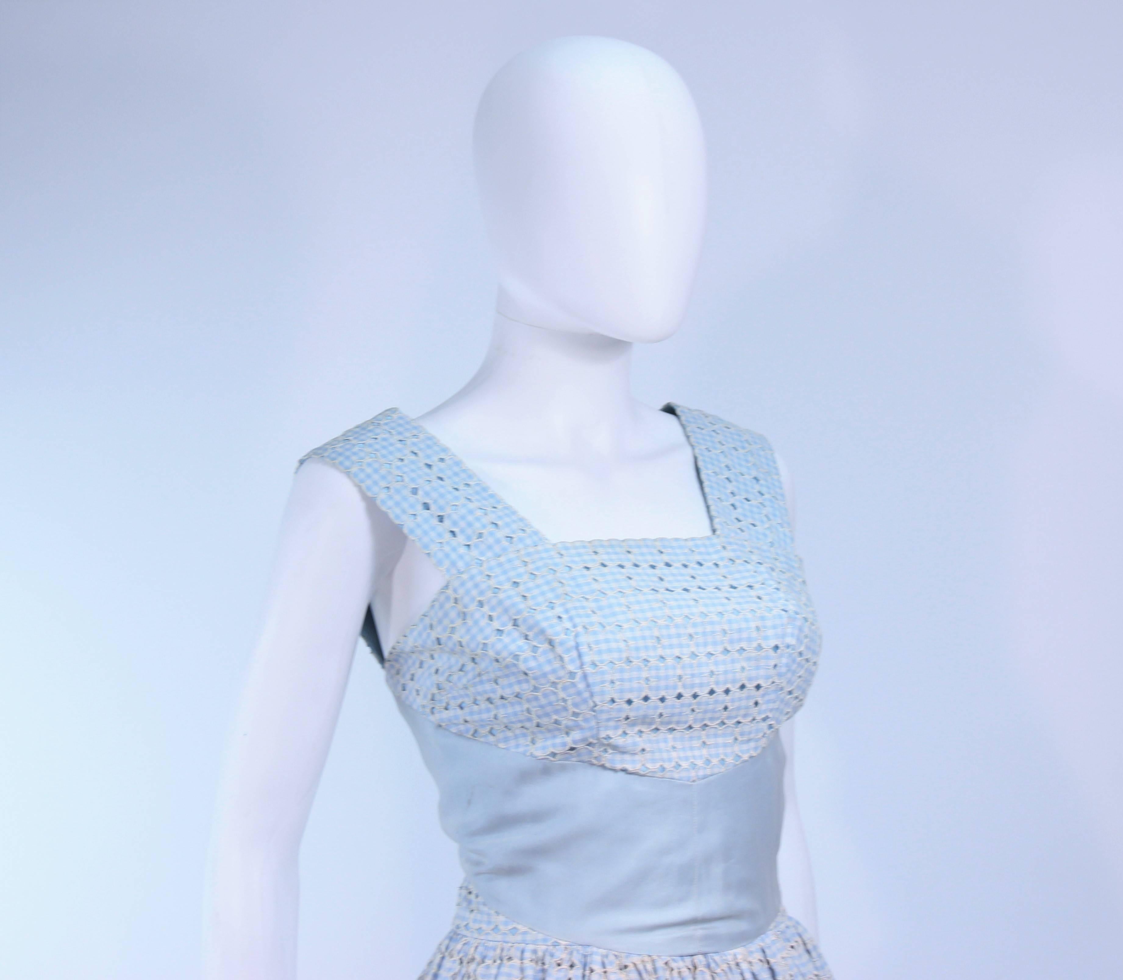 Vintage 1950's Blue and White Eyelet Dress Size 2 For Sale 1