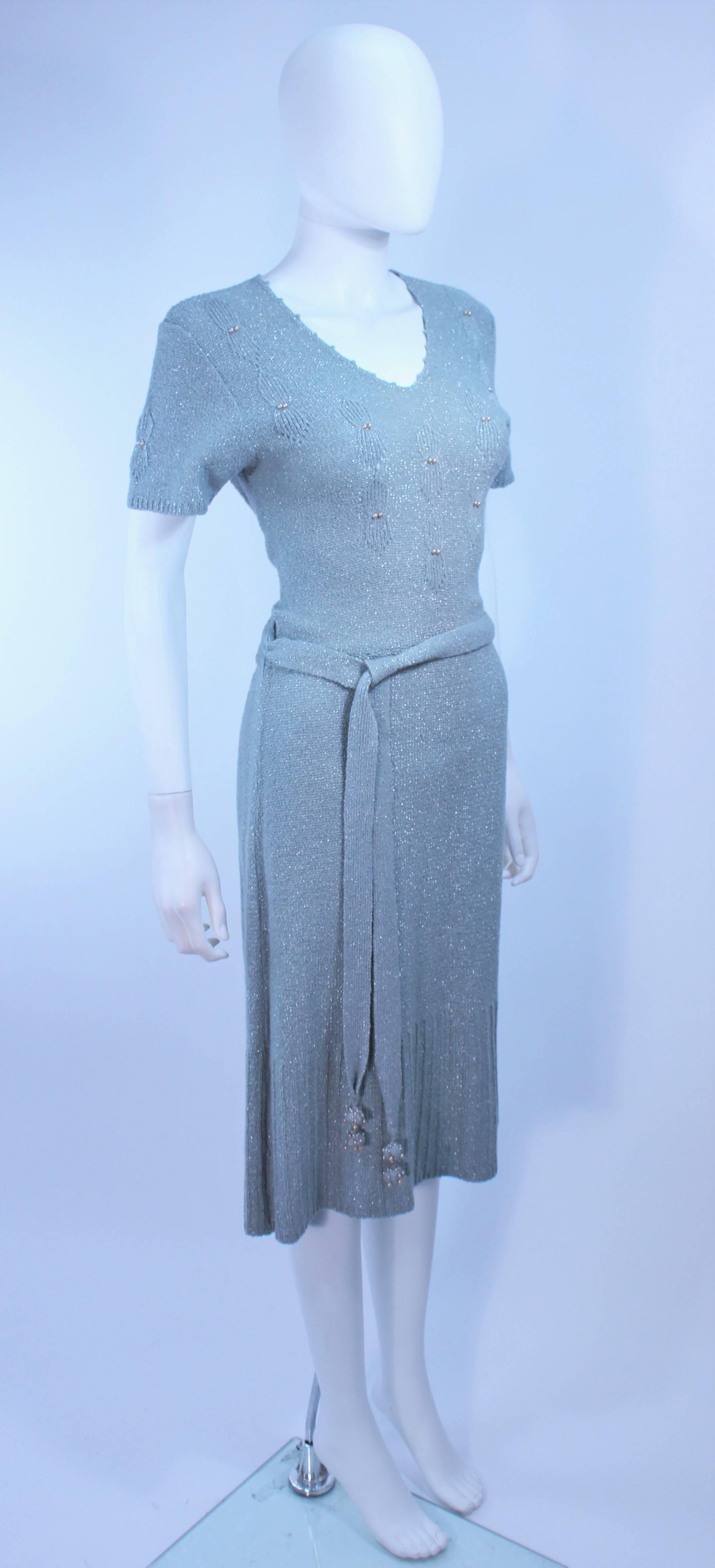 SNYDER 1950's Blue Wool Knit Iridescent Cocktail Dress Size 4 6 In Excellent Condition For Sale In Los Angeles, CA