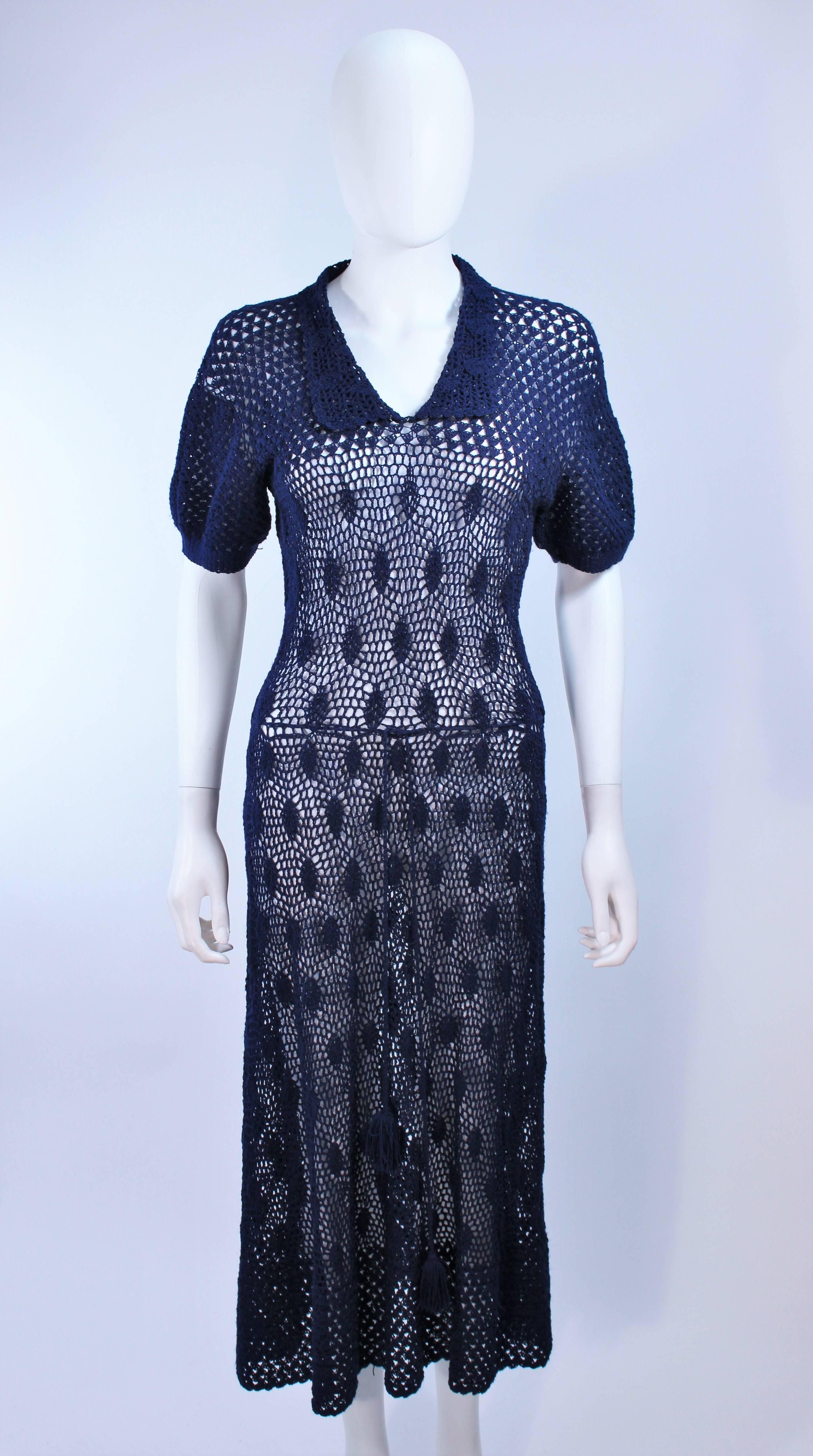 Blu Abito vintage anni '50 in maglia all'uncinetto blu navy taglia 4 6 in vendita