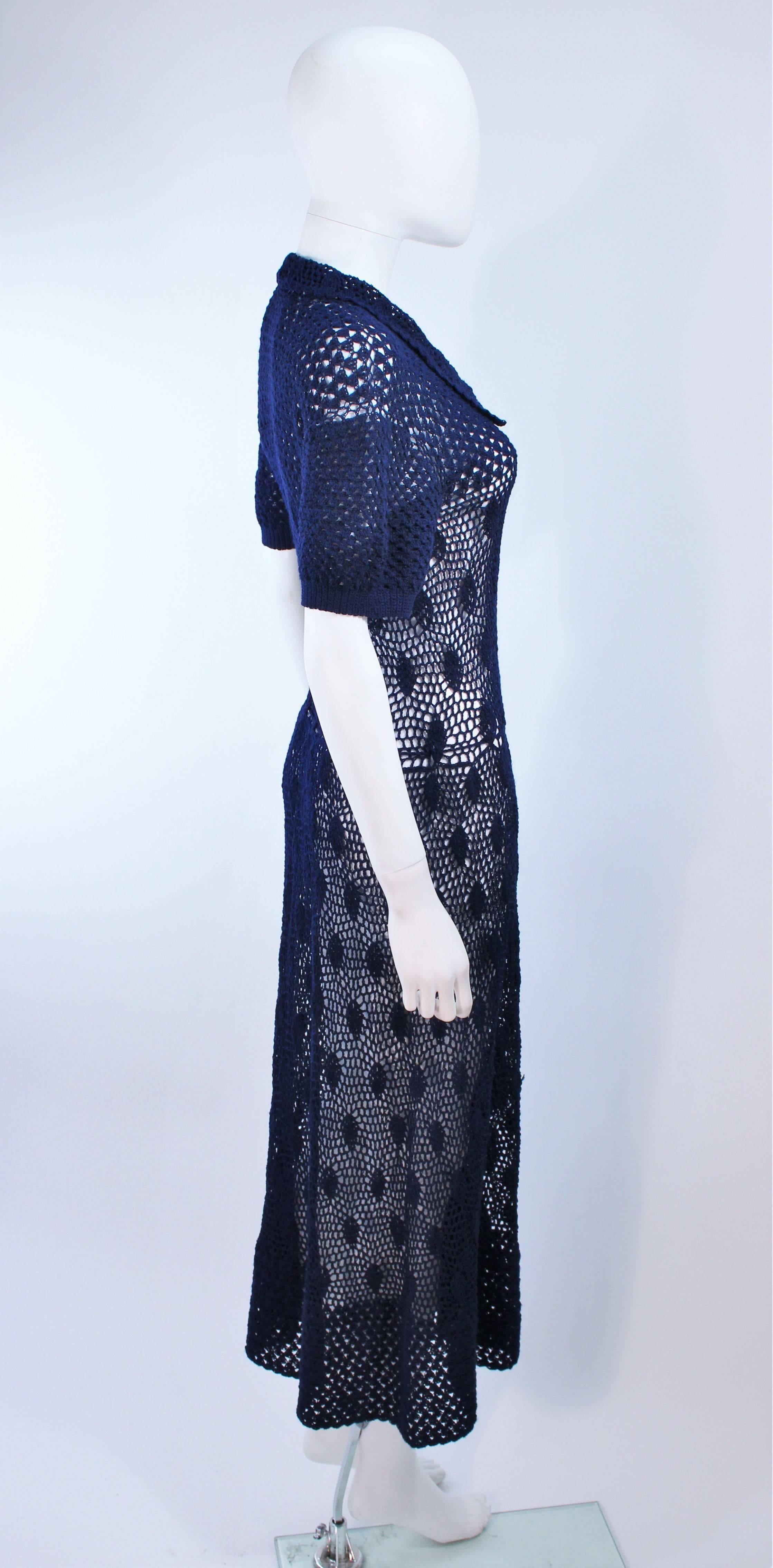 Vintage 1950's Navy Blue Crochet Knit Dress Size 4 6 For Sale 1