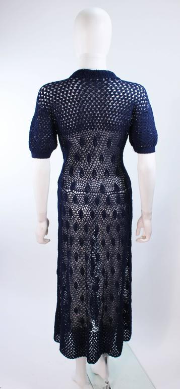 Vintage 1950's Navy Blue Crochet Knit Dress Size 4 6