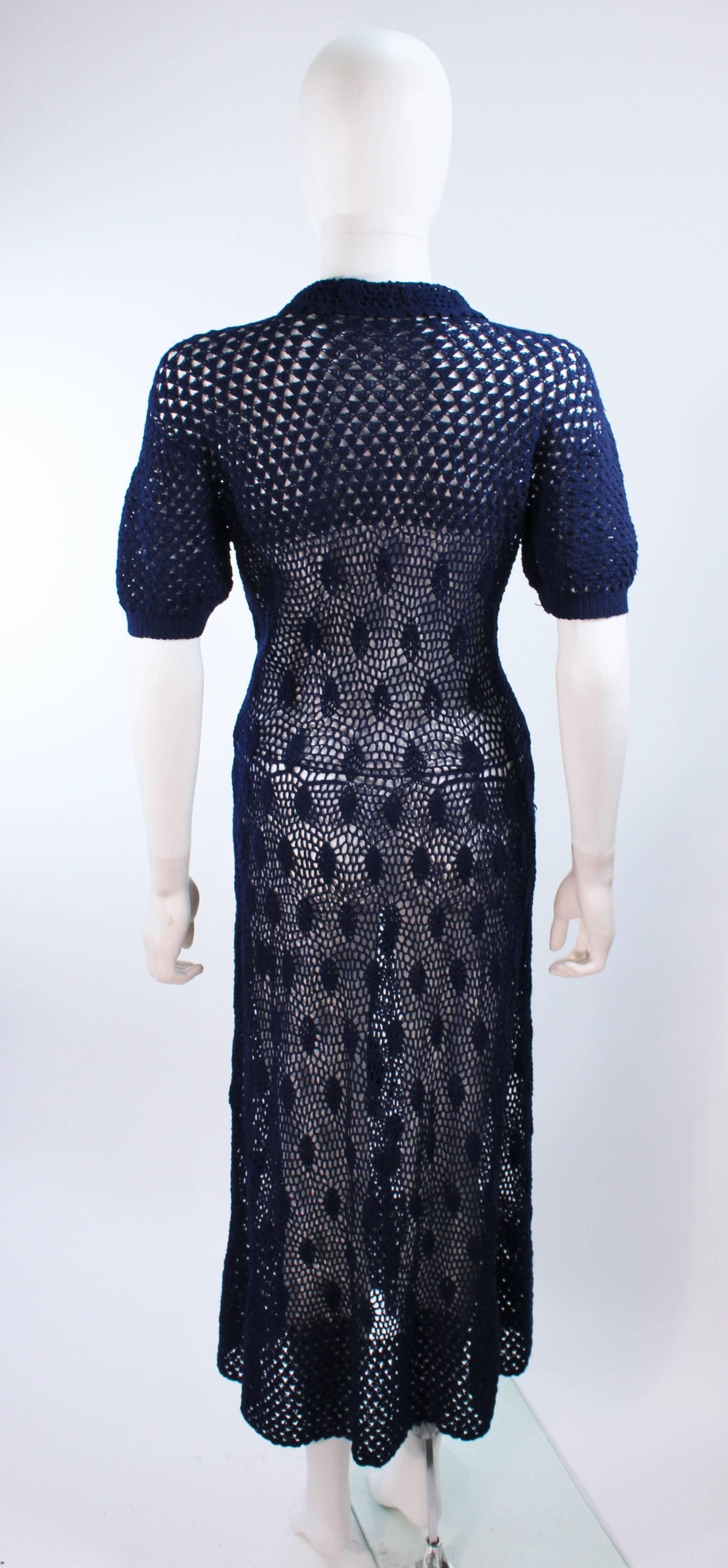 Vintage 1950's Navy Blue Crochet Knit Dress Size 4 6 For Sale 3