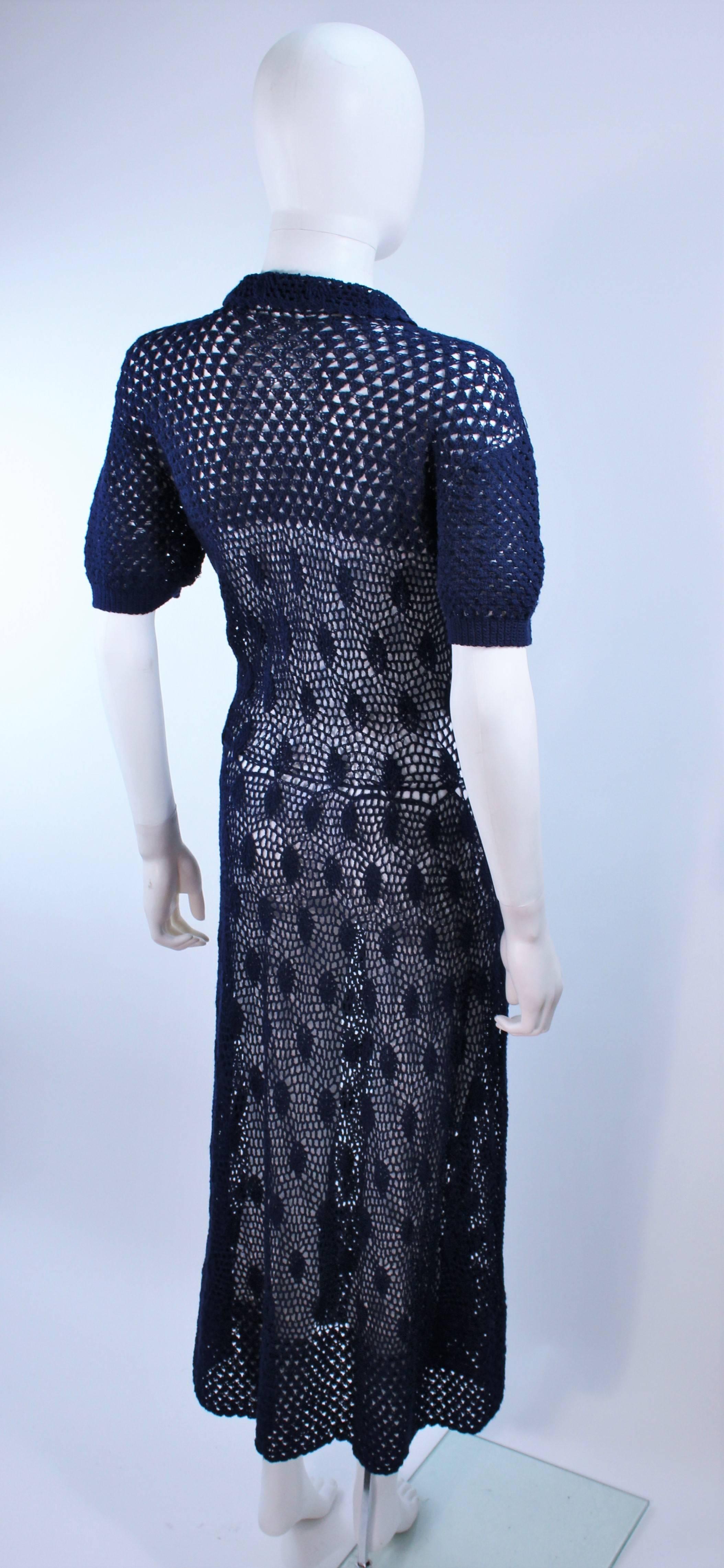 Vintage 1950's Navy Blue Crochet Knit Dress Size 4 6 For Sale 2
