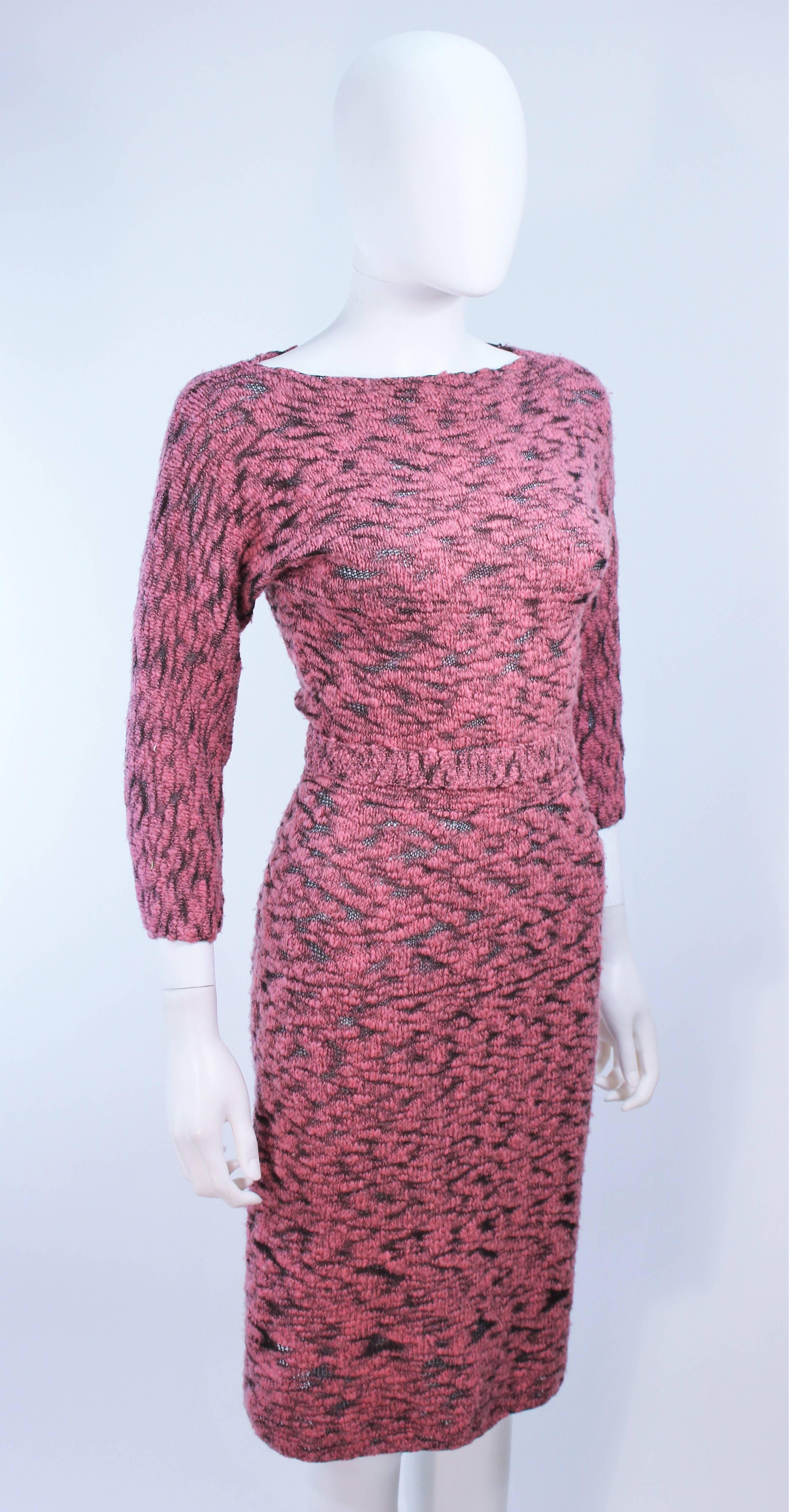 SYDNEY'S BEVERLY HILLS 1960's Pink & Black Stretch Knit Cocktail Dress Size 2 4  In Excellent Condition For Sale In Los Angeles, CA