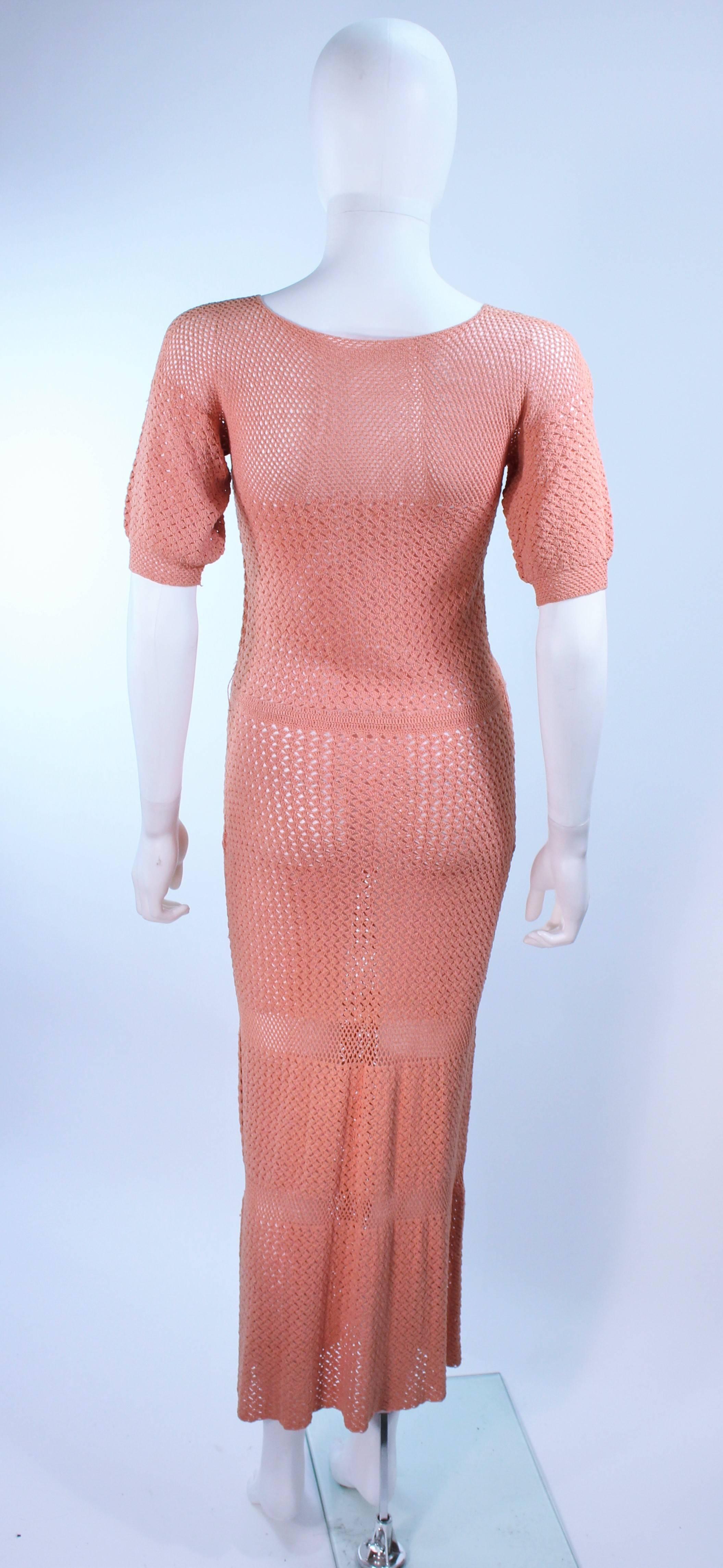 1940's Terracotta Crochet Tea Length Knit Dress Size 2 4 For Sale 4