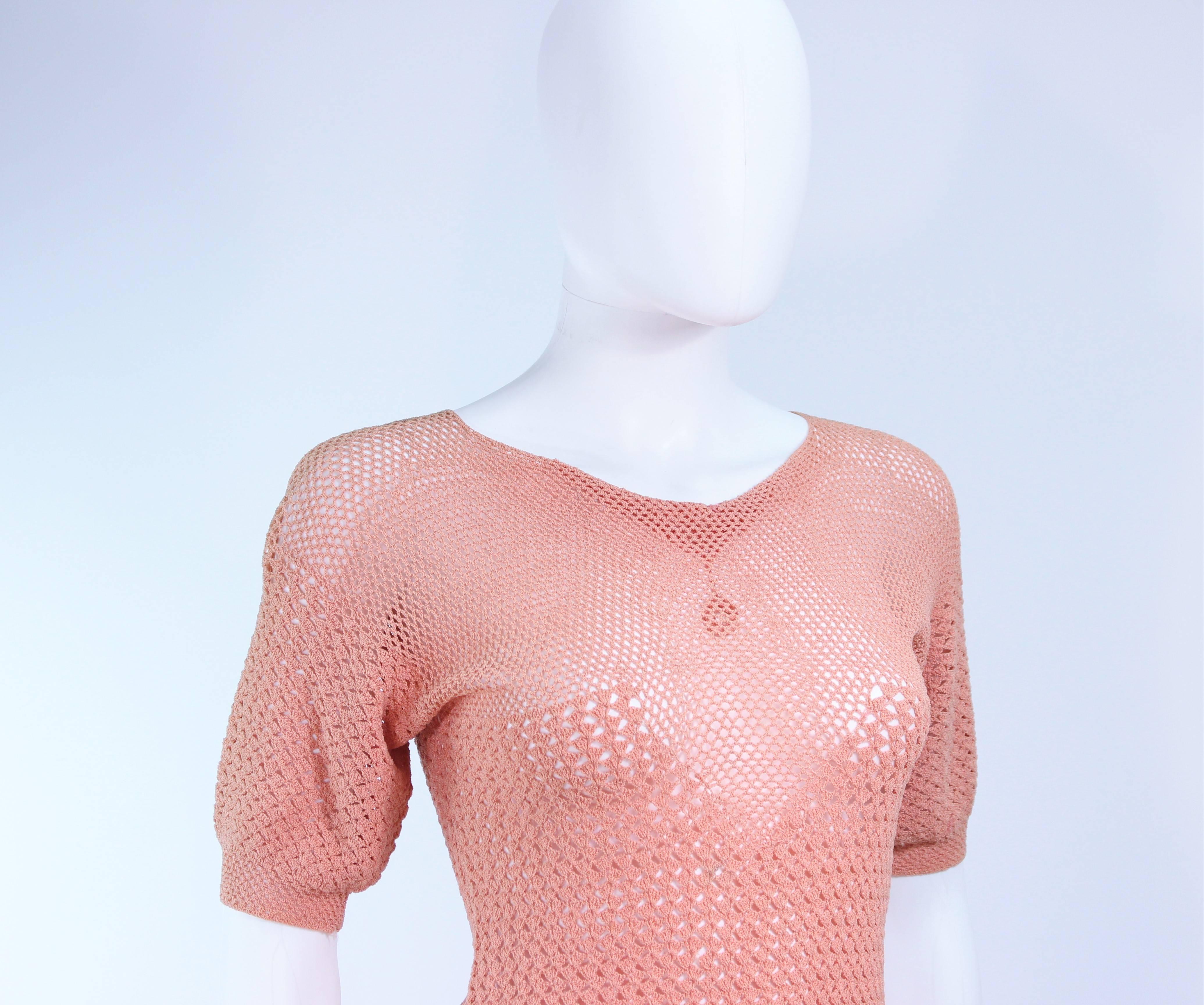 Women's 1940's Terracotta Crochet Tea Length Knit Dress Size 2 4 For Sale