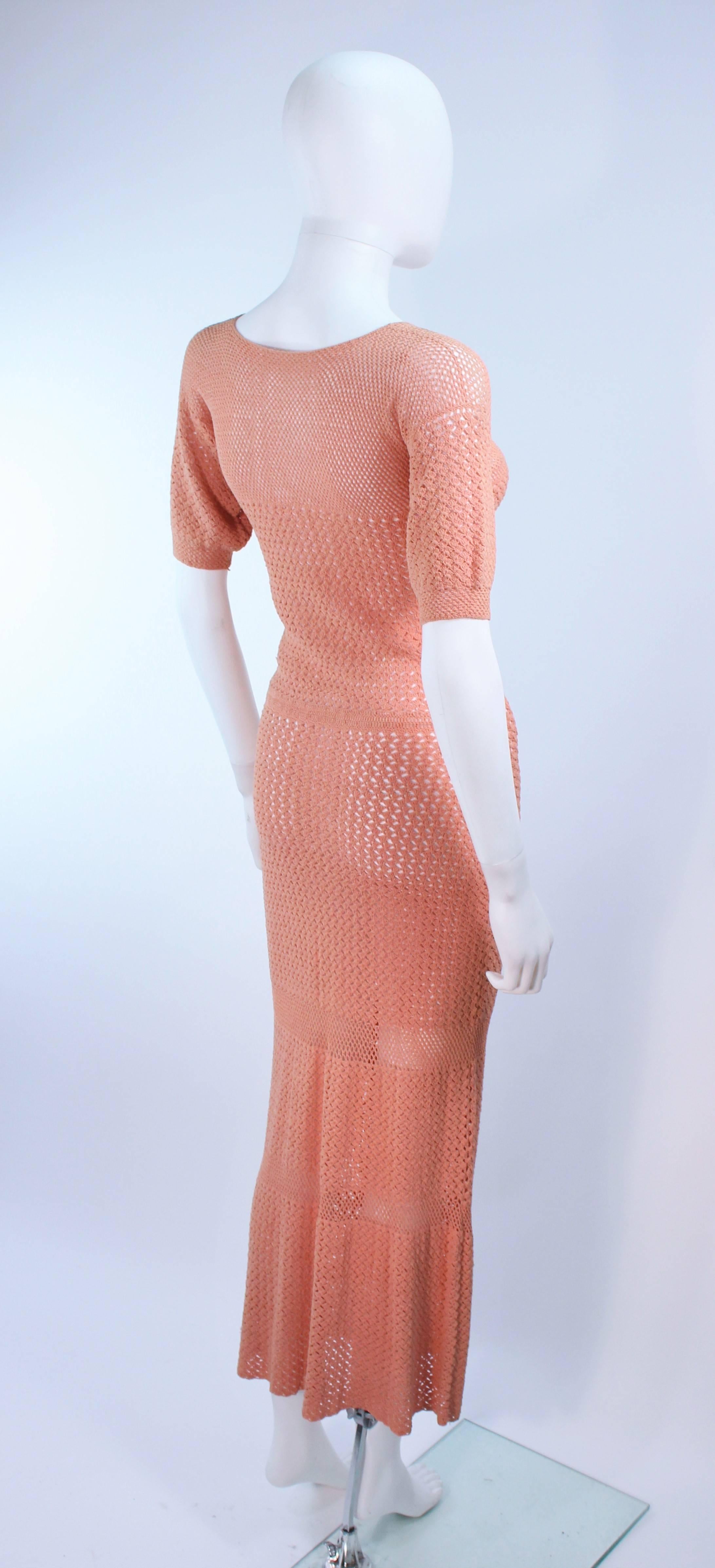 1940's Terracotta Crochet Tea Length Knit Dress Size 2 4 For Sale 3