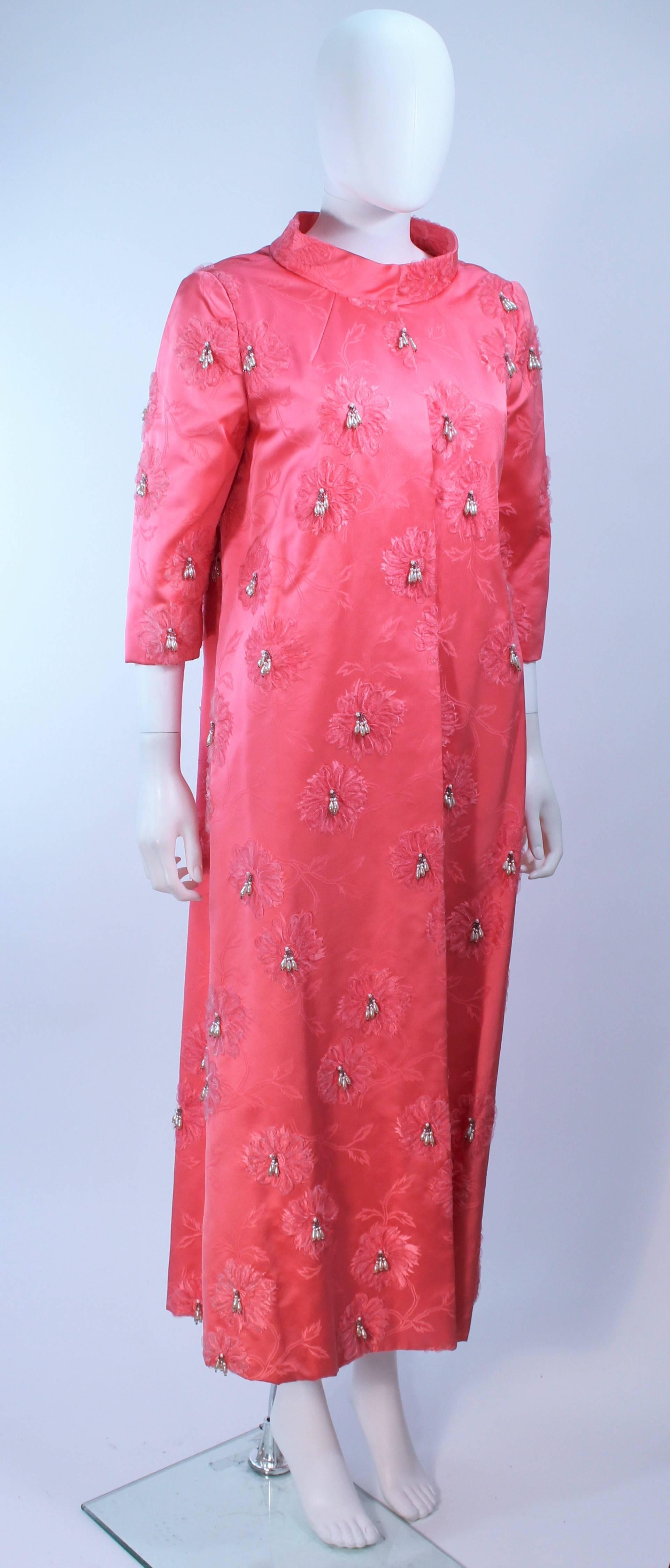 Pink 1950's Silk Beaded Opera Coat Size 6  For Sale 1