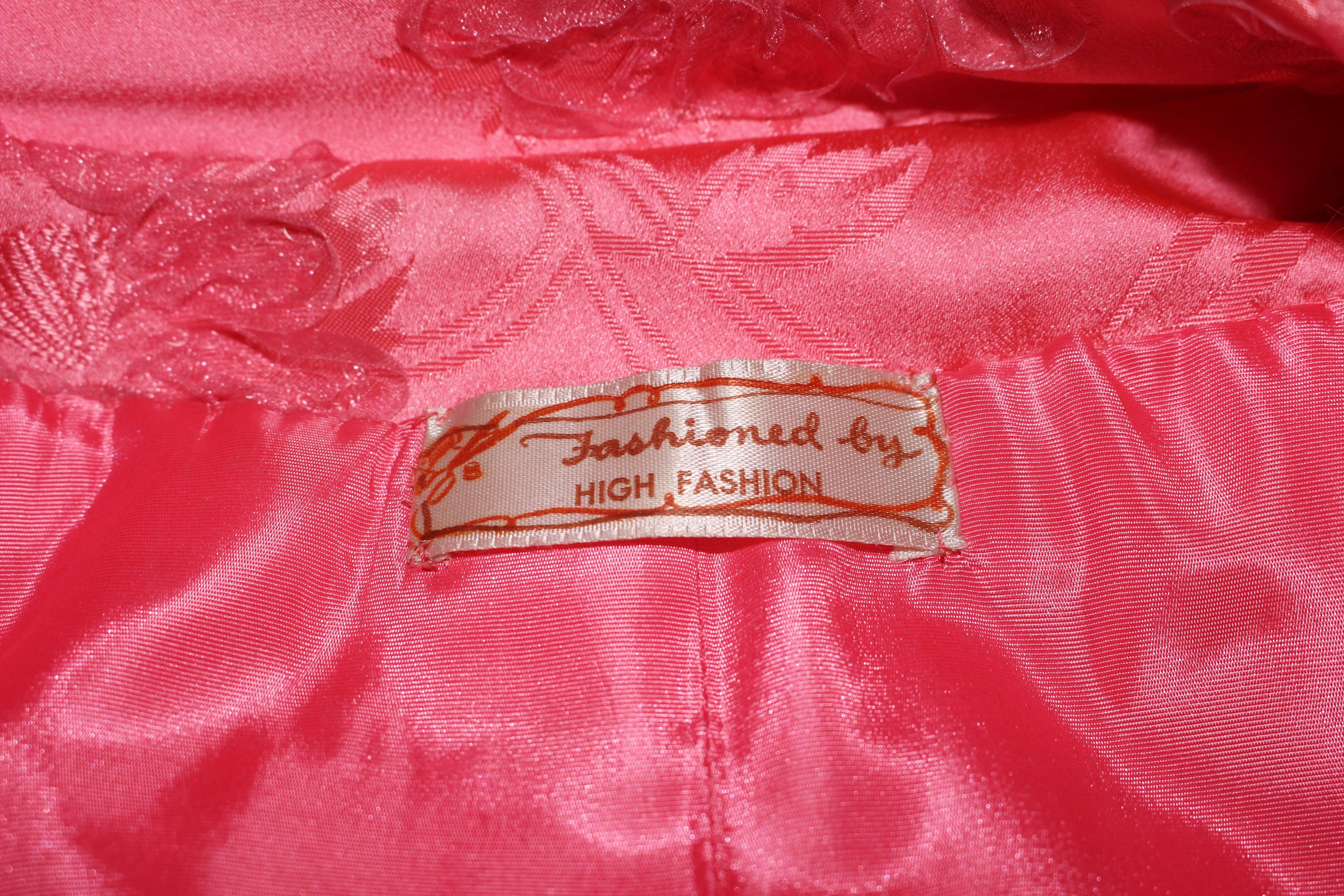 Pink 1950's Silk Beaded Opera Coat Size 6  For Sale 5