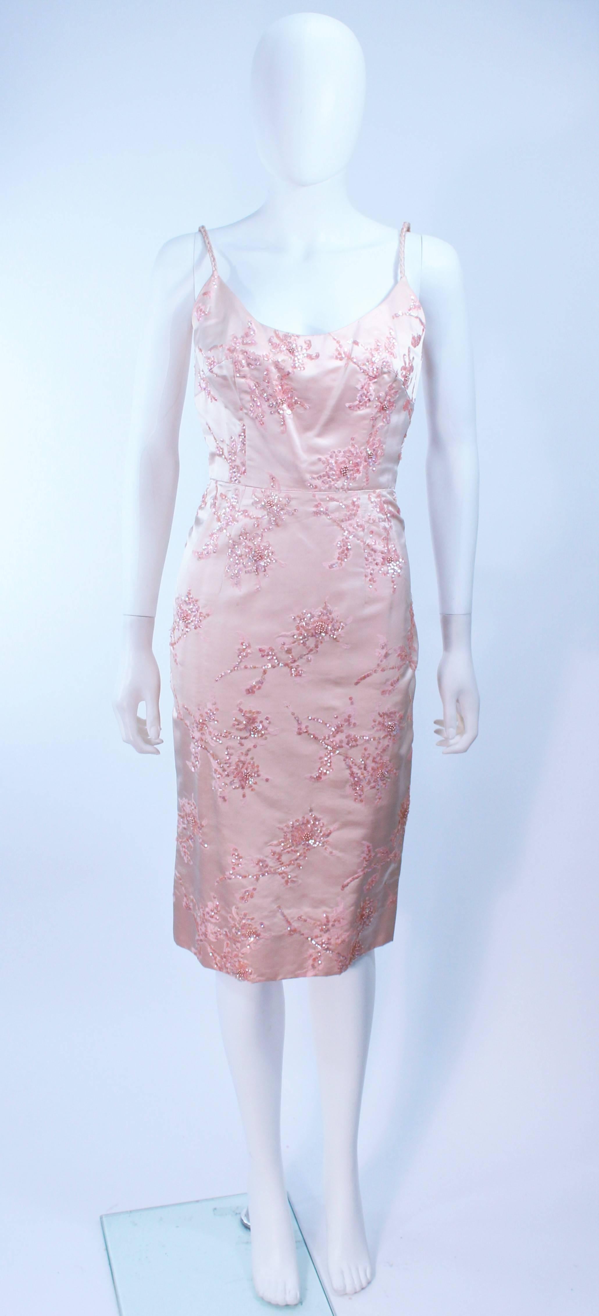 Women's CLEMO 1950's Pink Silk Sequin Cocktail Dress and Coat Ensemble Size 4