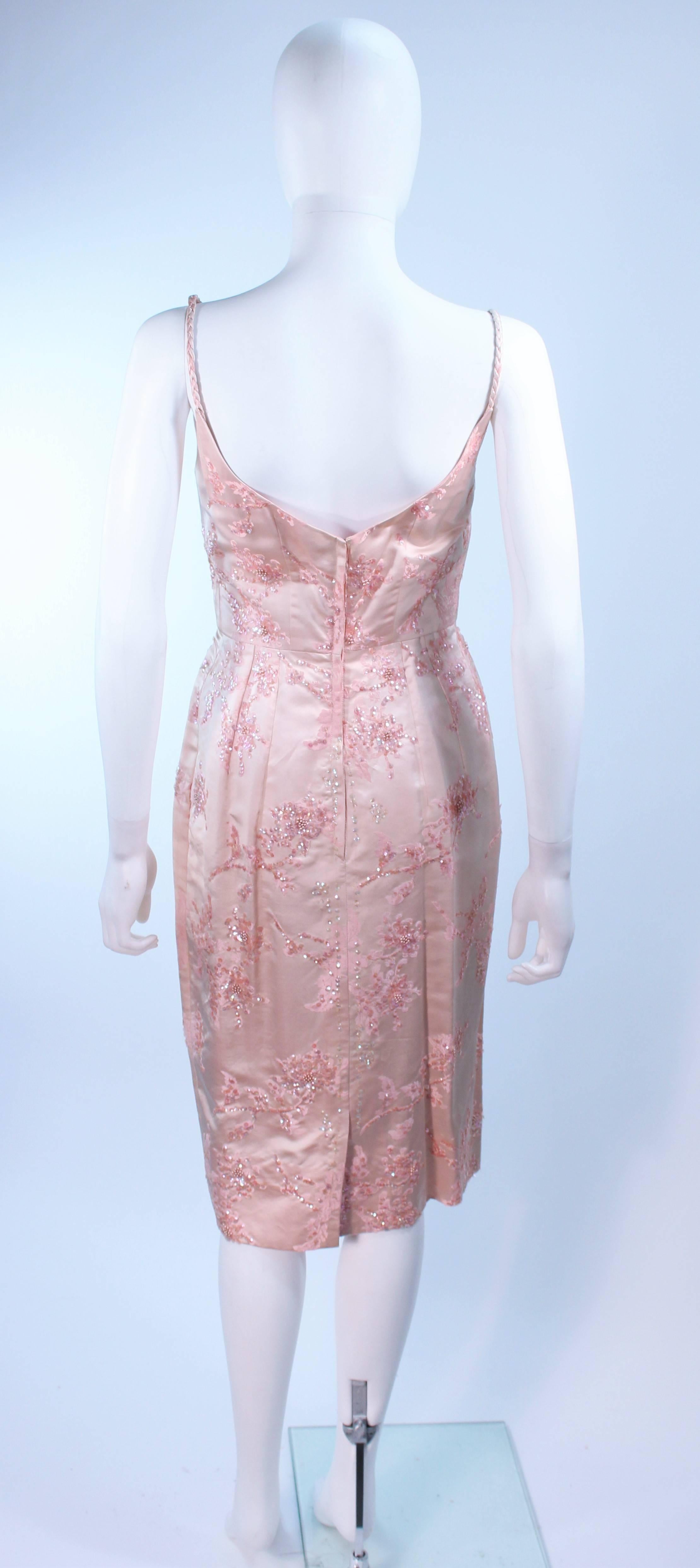 CLEMO 1950's Pink Silk Sequin Cocktail Dress and Coat Ensemble Size 4 1