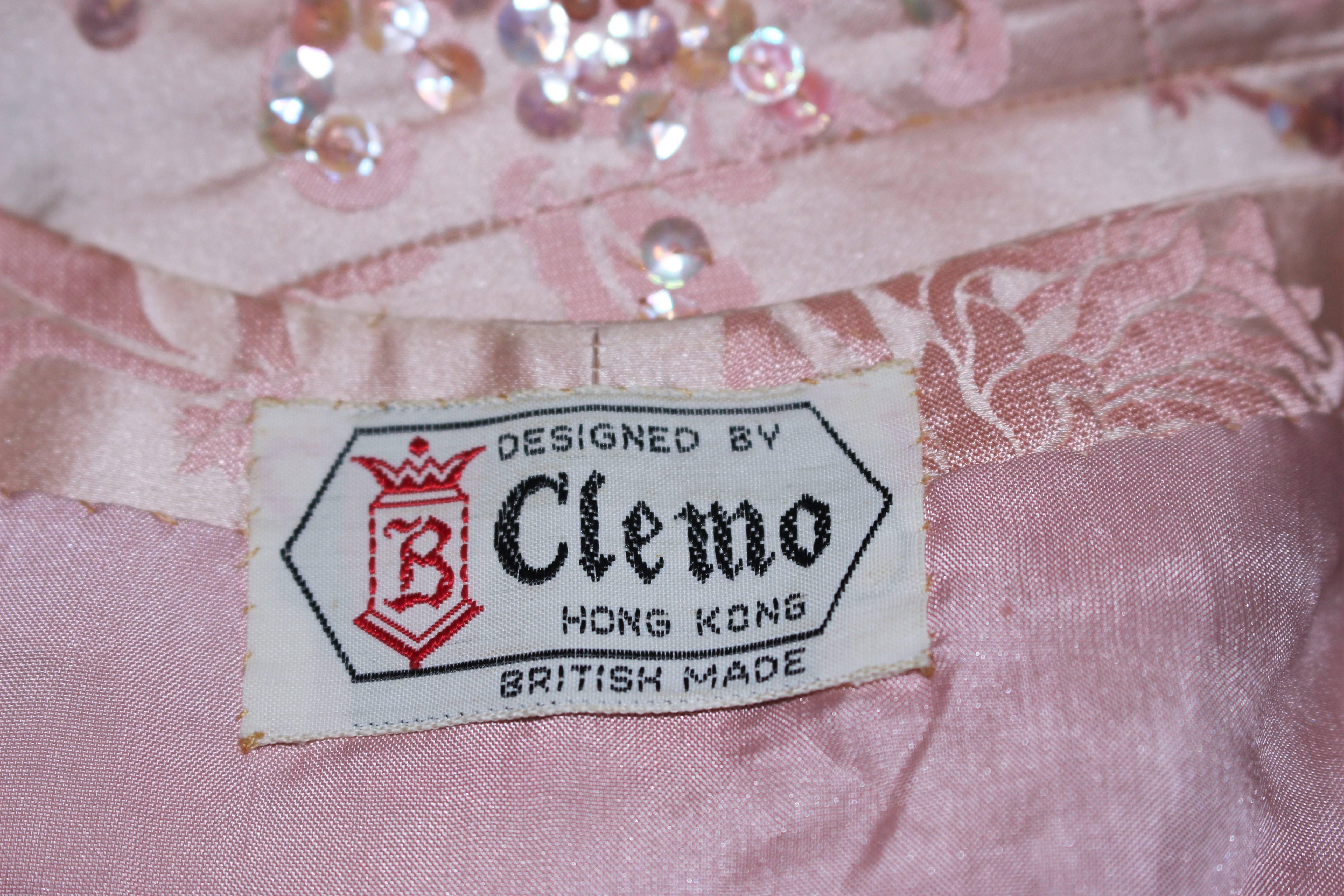 CLEMO 1950's Pink Silk Sequin Cocktail Dress and Coat Ensemble Size 4 5