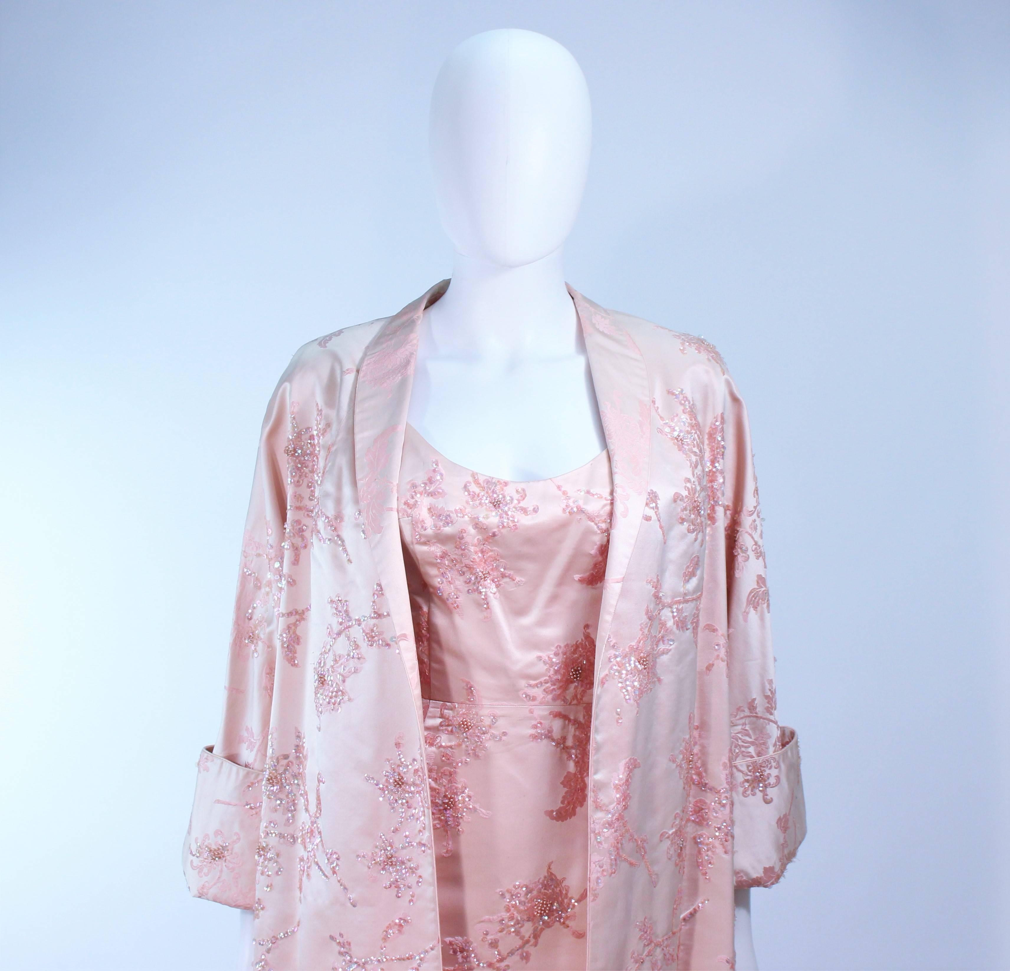 Gray CLEMO 1950's Pink Silk Sequin Cocktail Dress and Coat Ensemble Size 4