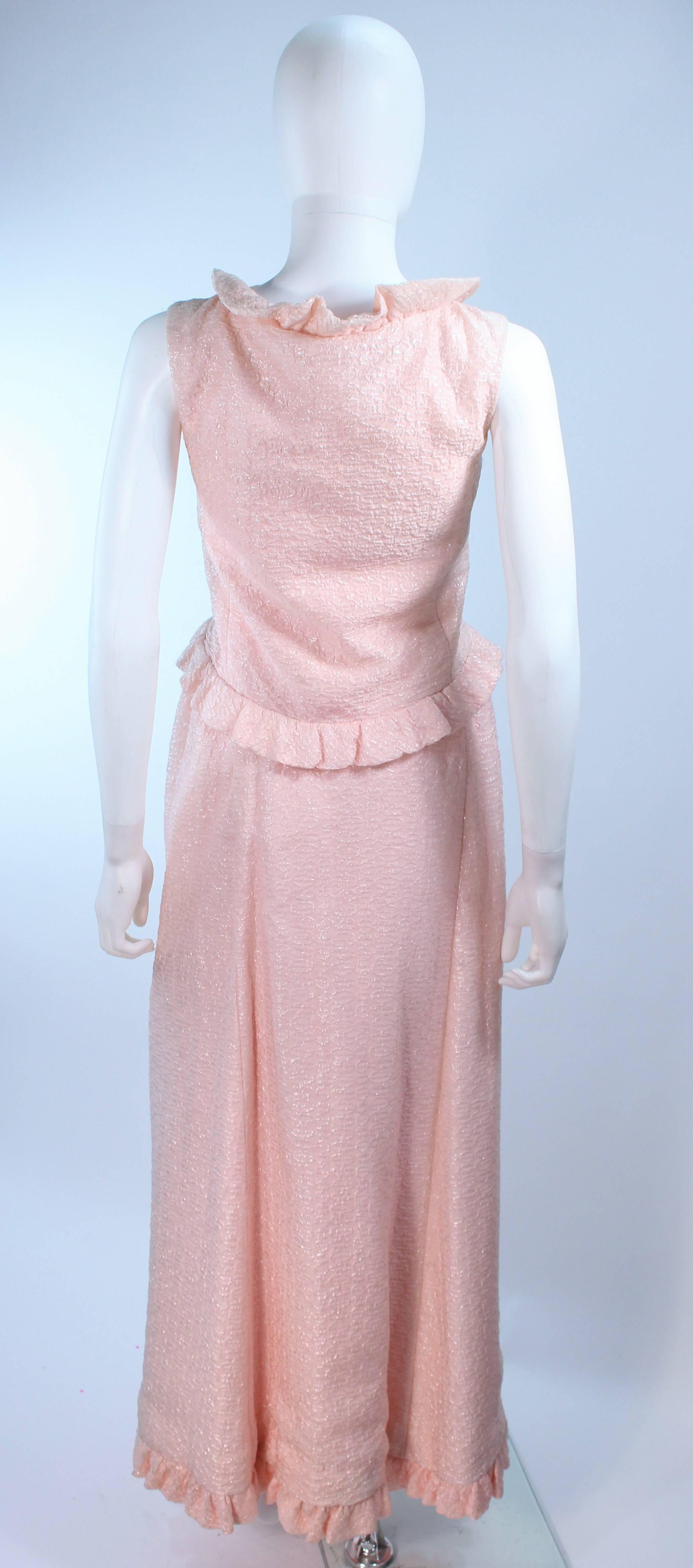 COURREGES COUTURE Pink Iridescent Crystal Button Skirt & Blouse Ensemble Size 2 For Sale 1