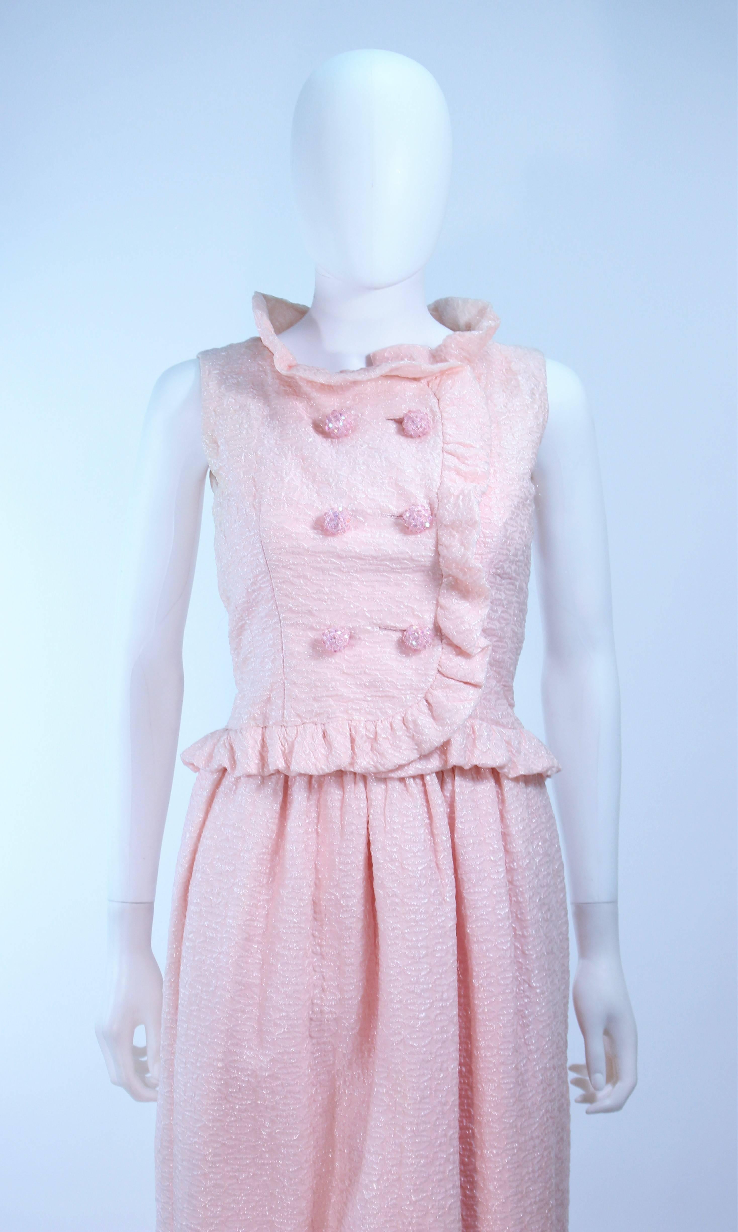 Gray COURREGES COUTURE Pink Iridescent Crystal Button Skirt & Blouse Ensemble Size 2 For Sale