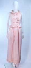 COURREGES COUTURE Pink Iridescent Crystal Button Skirt & Blouse Ensemble Size 2