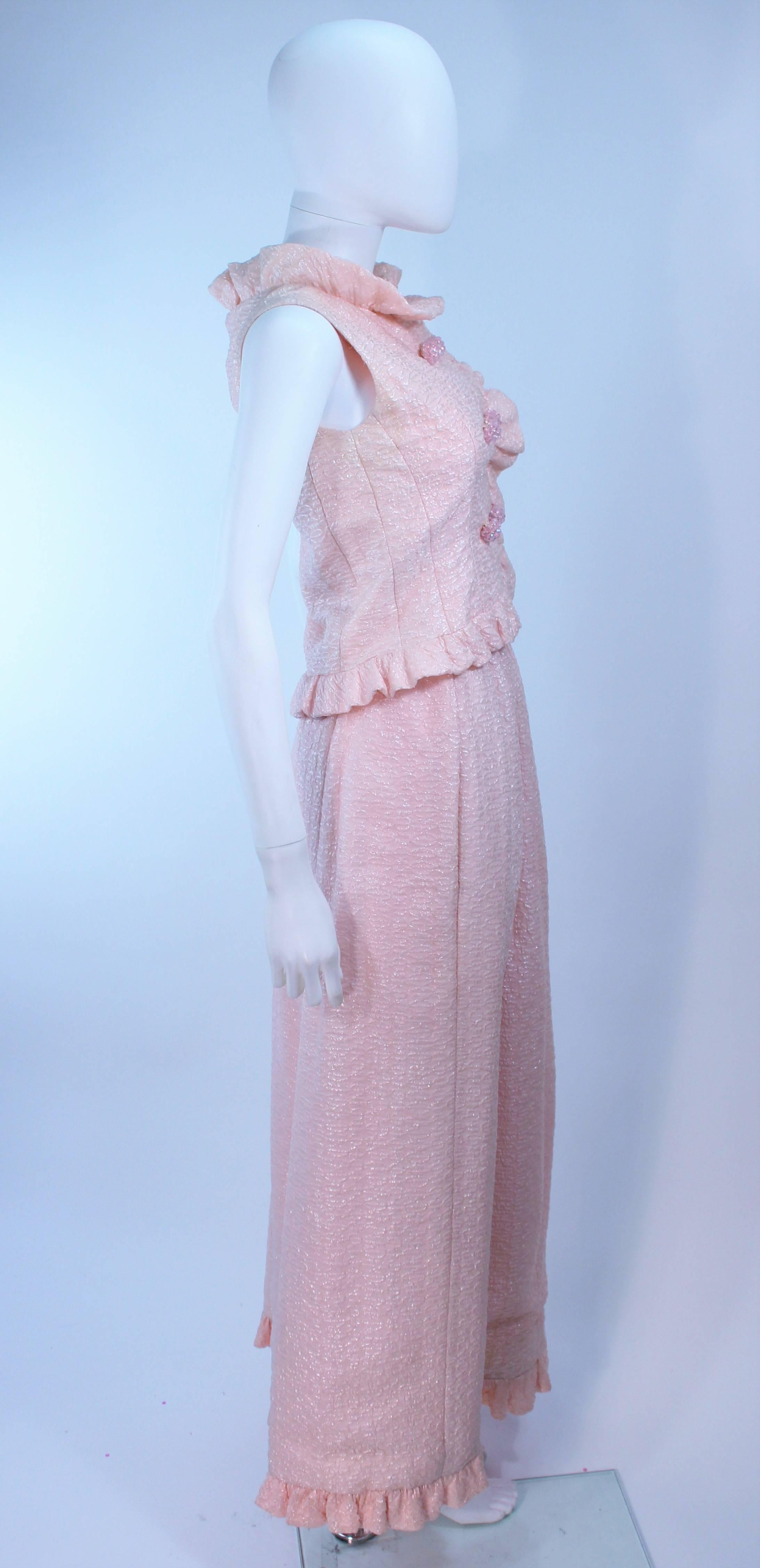 Women's COURREGES COUTURE Pink Iridescent Crystal Button Skirt & Blouse Ensemble Size 2 For Sale