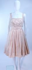 EDITH HEYMAN 1950's Pink Silk Cocktail Embellished Dress Size 4