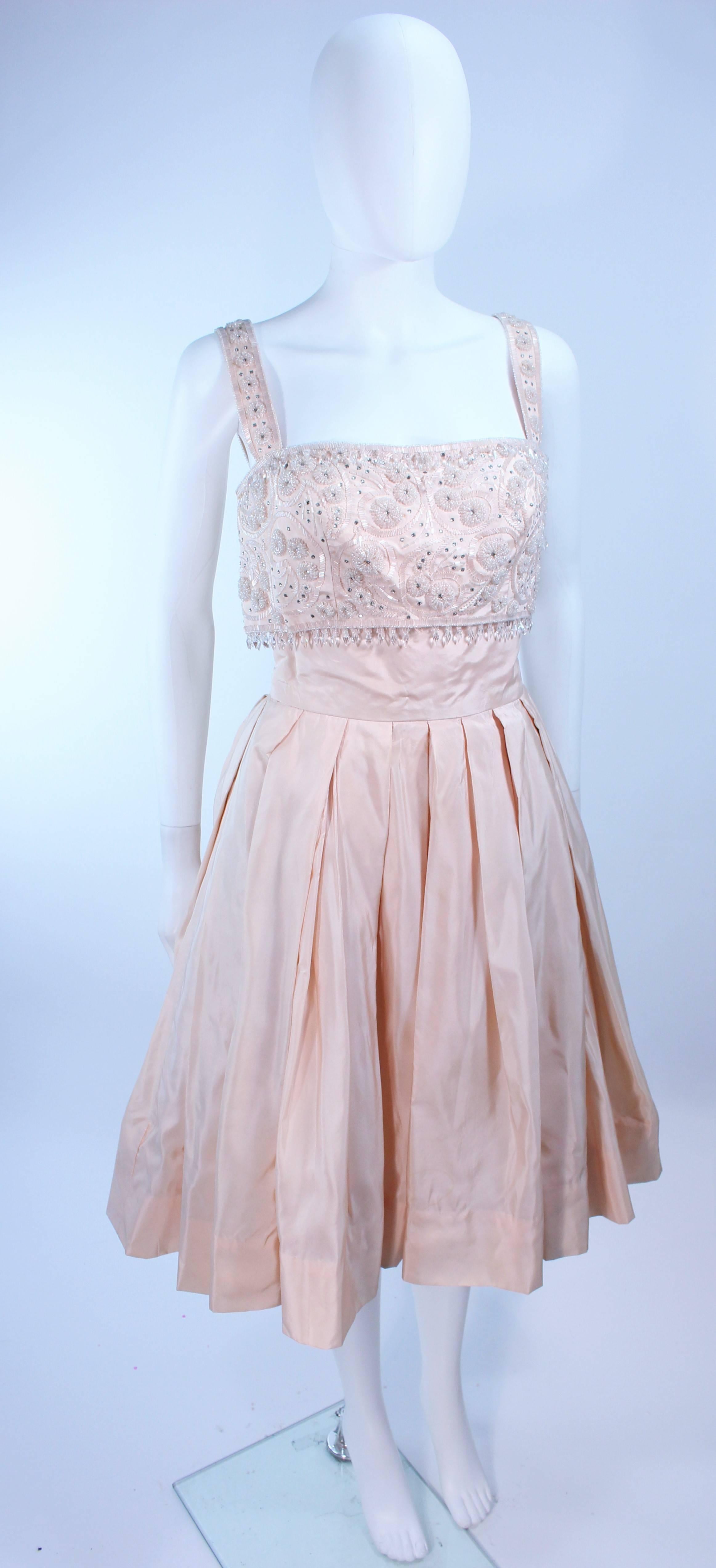 EDITH HEYMAN 1950's Pink Silk Cocktail Embellished Dress Size 4 In Excellent Condition For Sale In Los Angeles, CA