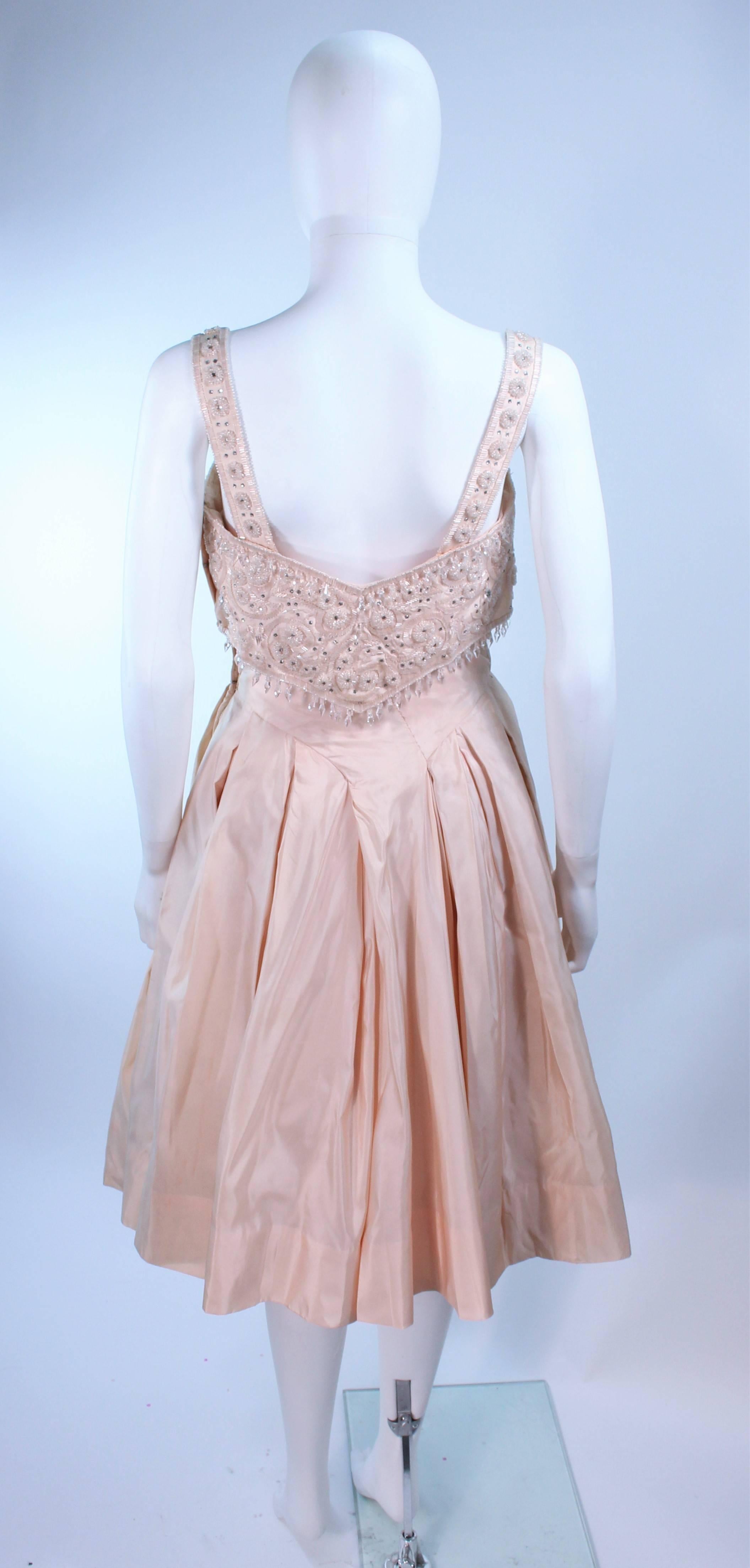 EDITH HEYMAN 1950's Pink Silk Cocktail Embellished Dress Size 4 For Sale 1