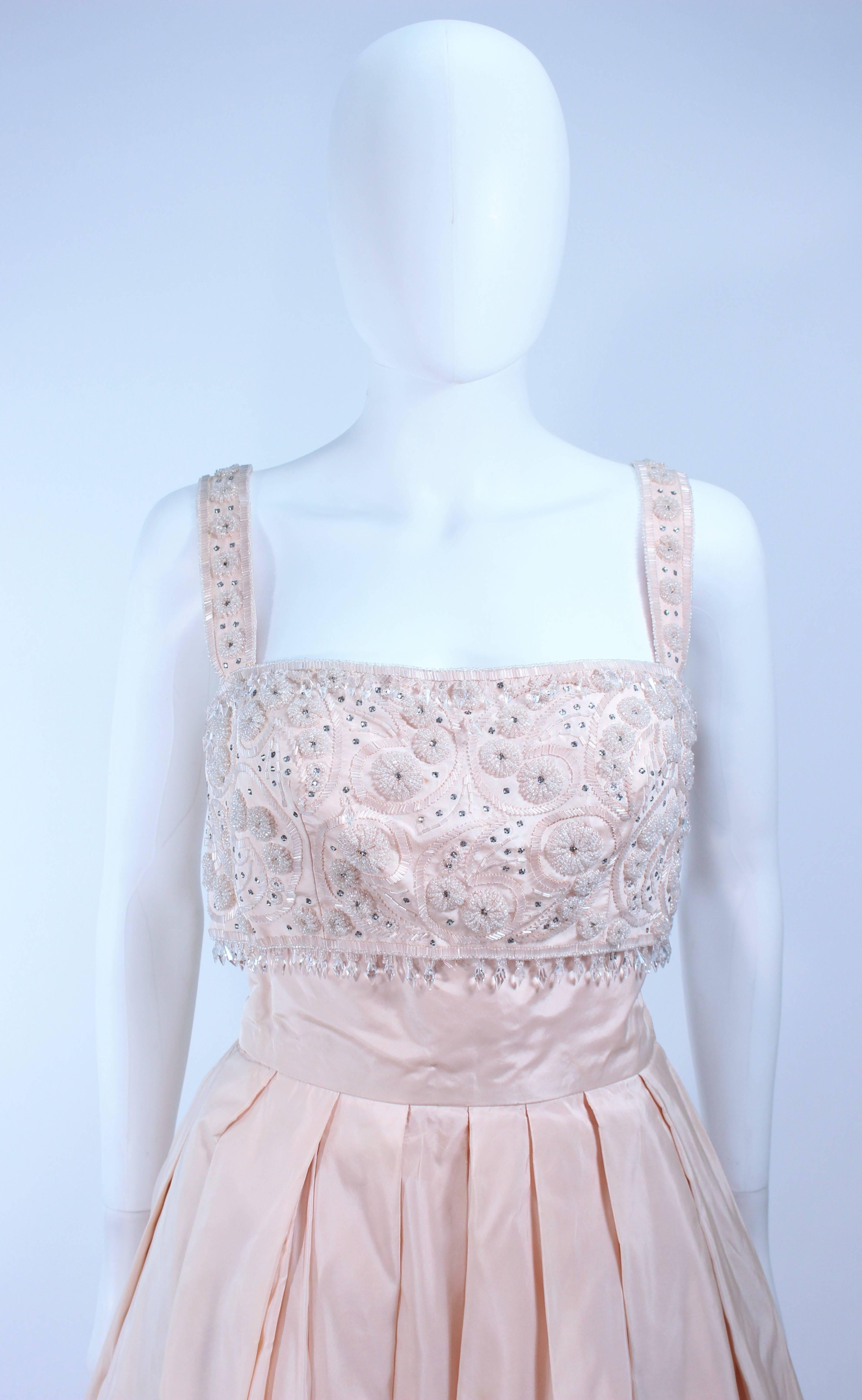 Gray EDITH HEYMAN 1950's Pink Silk Cocktail Embellished Dress Size 4 For Sale
