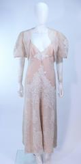 1970's Custom Nude and White Lace Ensemble Puff Sleeve Bolero Size 4